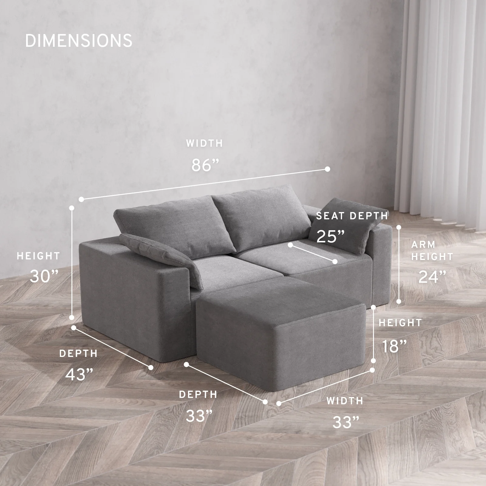 Modular Washable 2-Seater Sectional Cloud Sofa | Lux Weave in Slate - Image 5