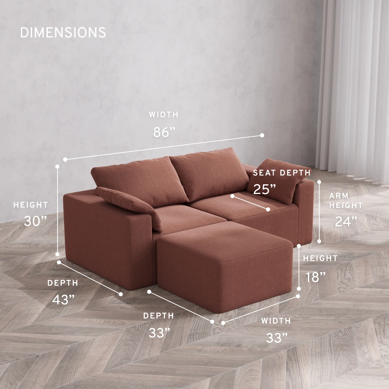 Modular Washable 2-Seater Sectional Cloud Sofa | Heirloom Velvet in Sumac - Image 5