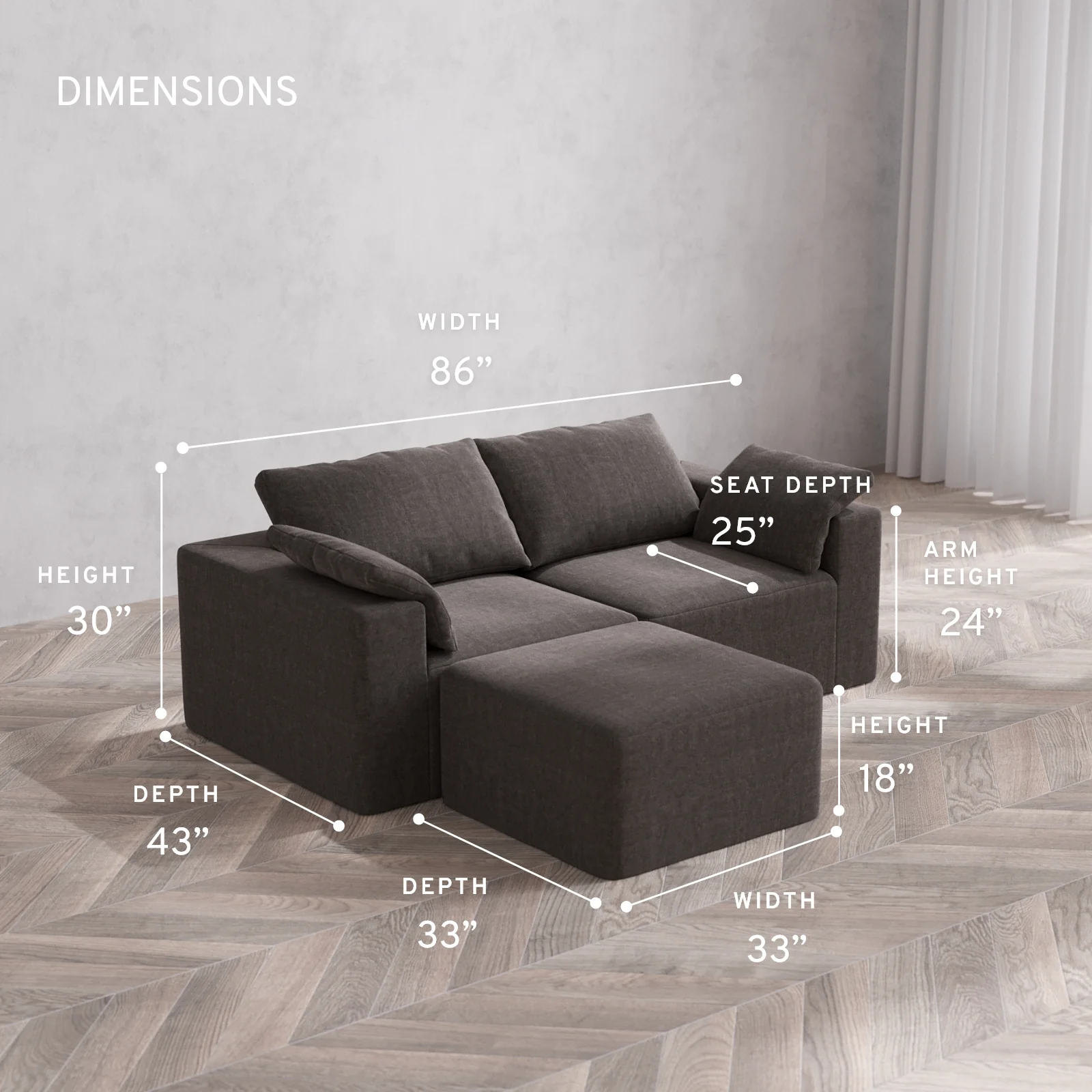 Modular Washable 2-Seater Sectional Cloud Sofa | Heirloom Velvet in Truffle - Image 5
