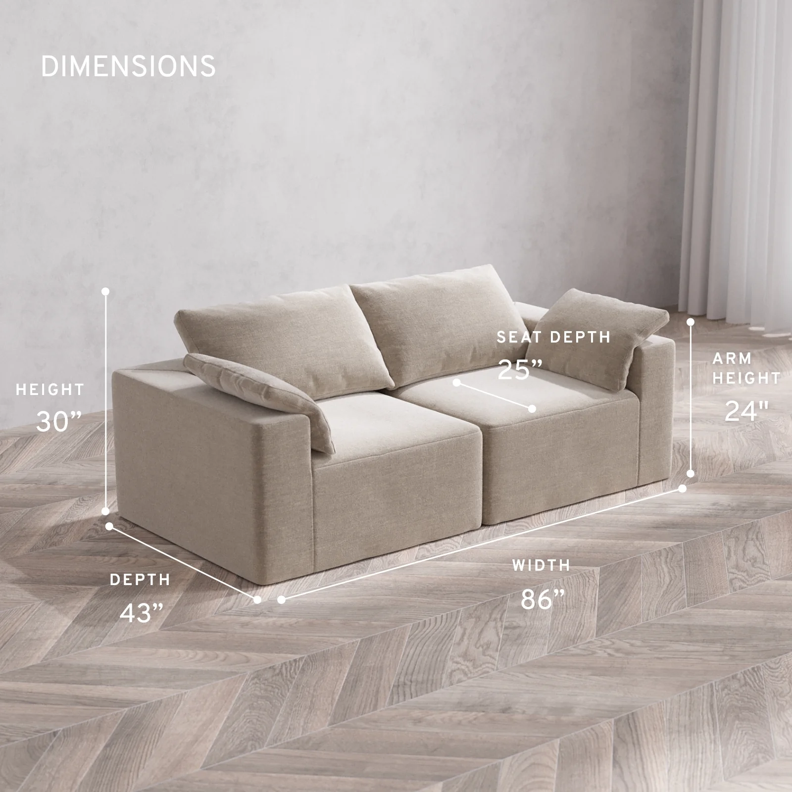 Modular Washable 2-Seater Cloud Sofa | Satin Velvet in Caraway - Image 5