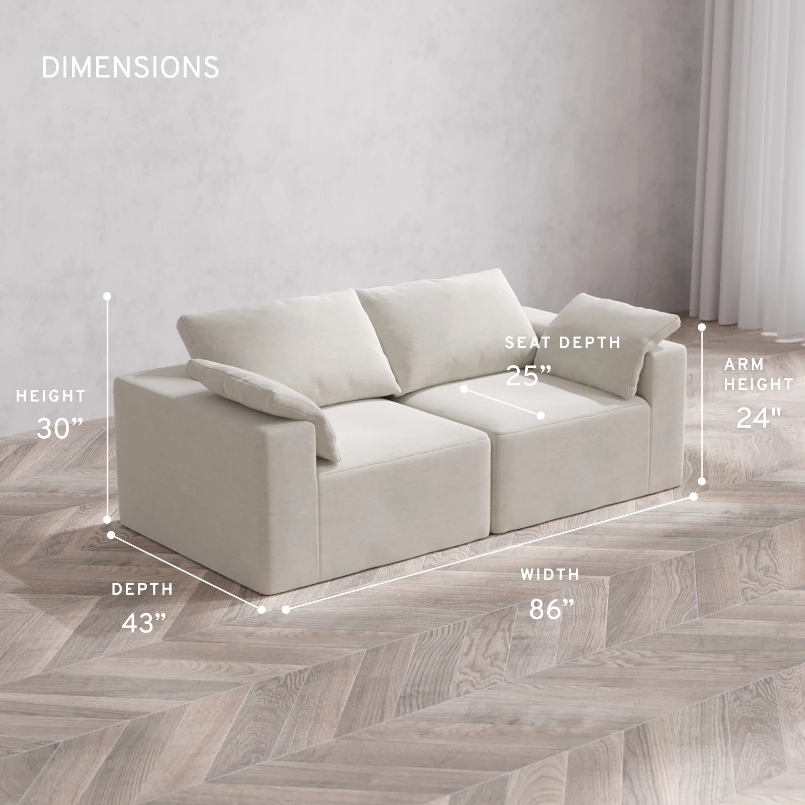 Modular Washable 2-Seater Cloud Sofa | Satin Velvet in Cashew - Image 5