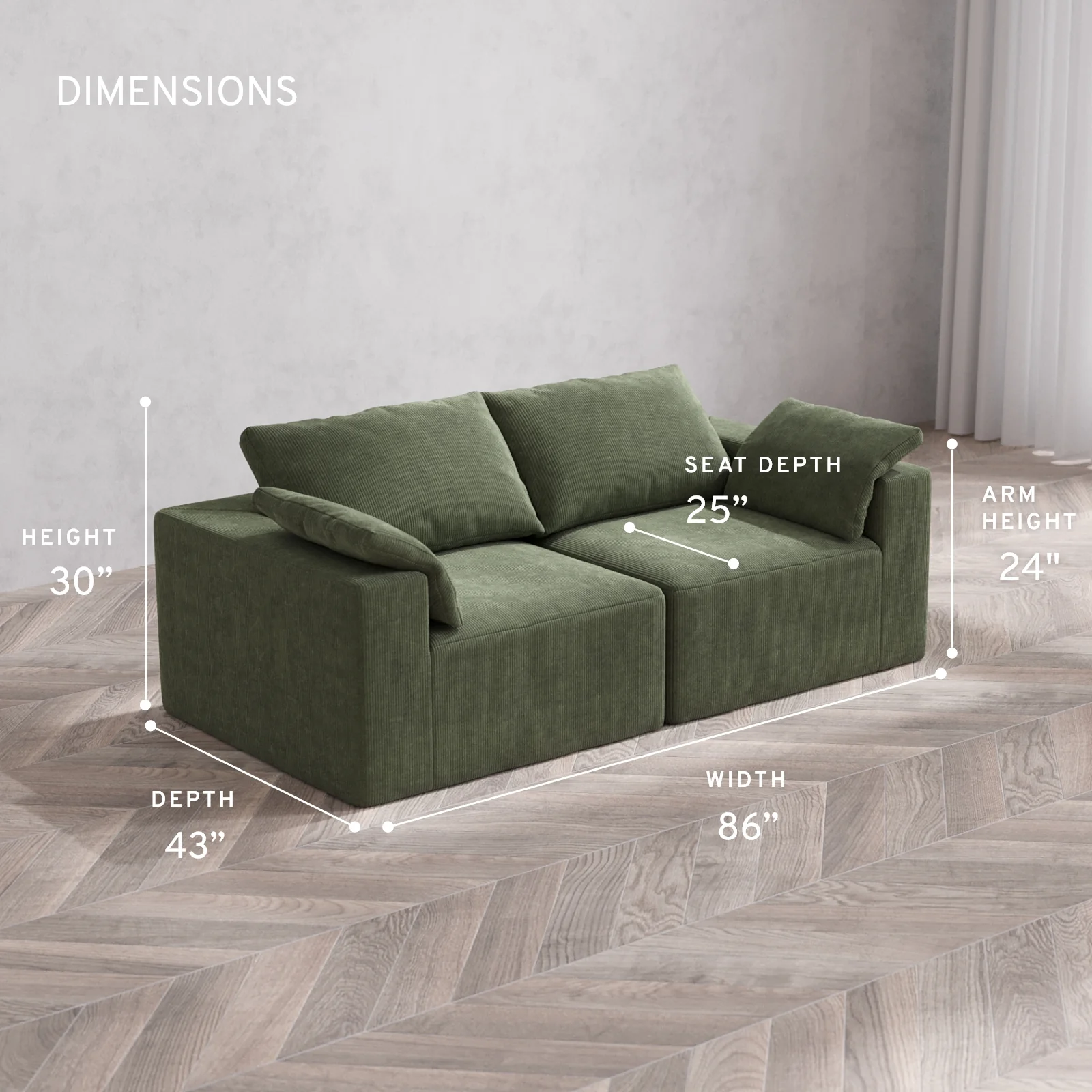 Modular Washable 2-Seater Cloud Sofa | Luxe Corduroy in Juniper - Image 5