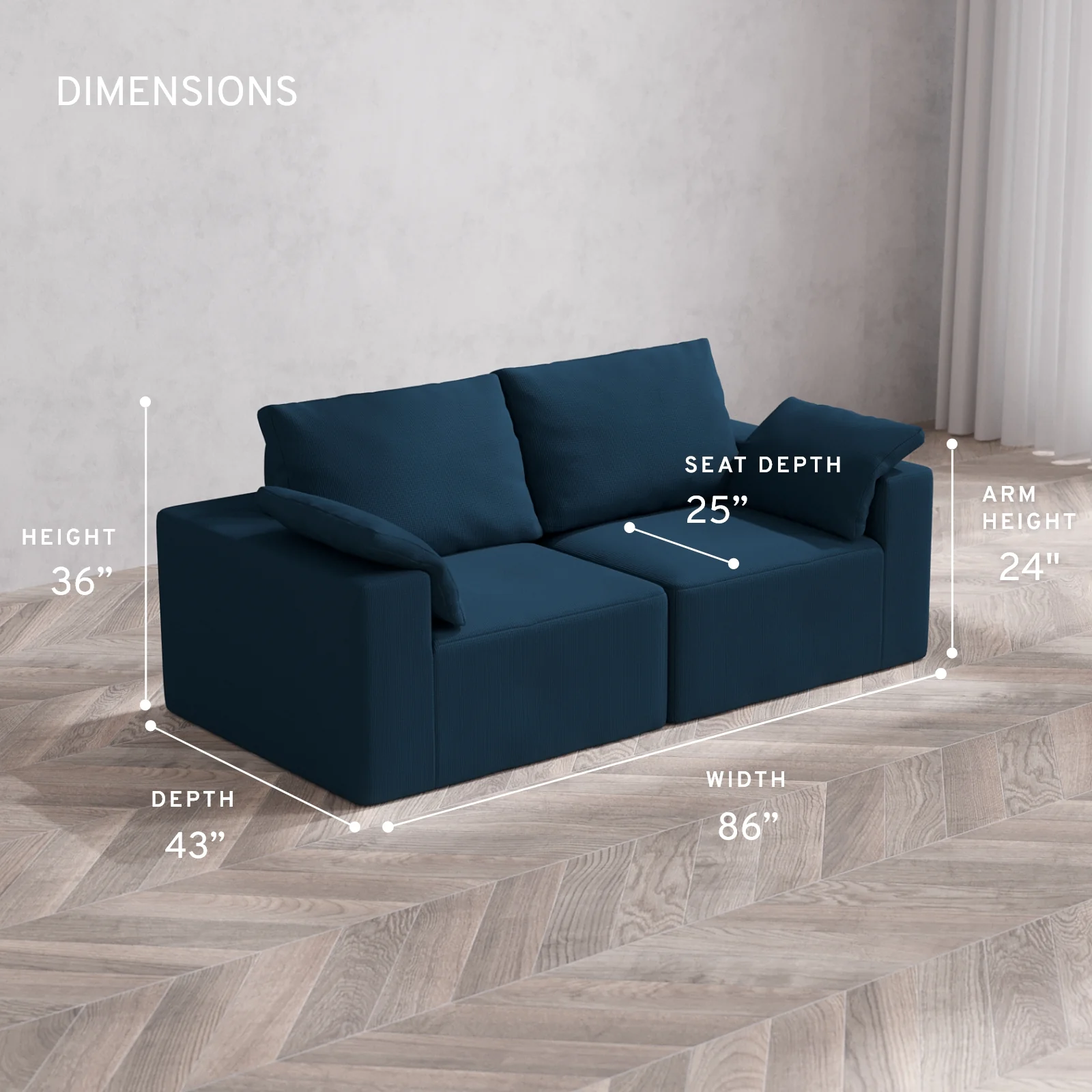 Modular Washable 2-Seater Cloud + Bolster Sofa | Arden Weave in Lazuli - Image 5