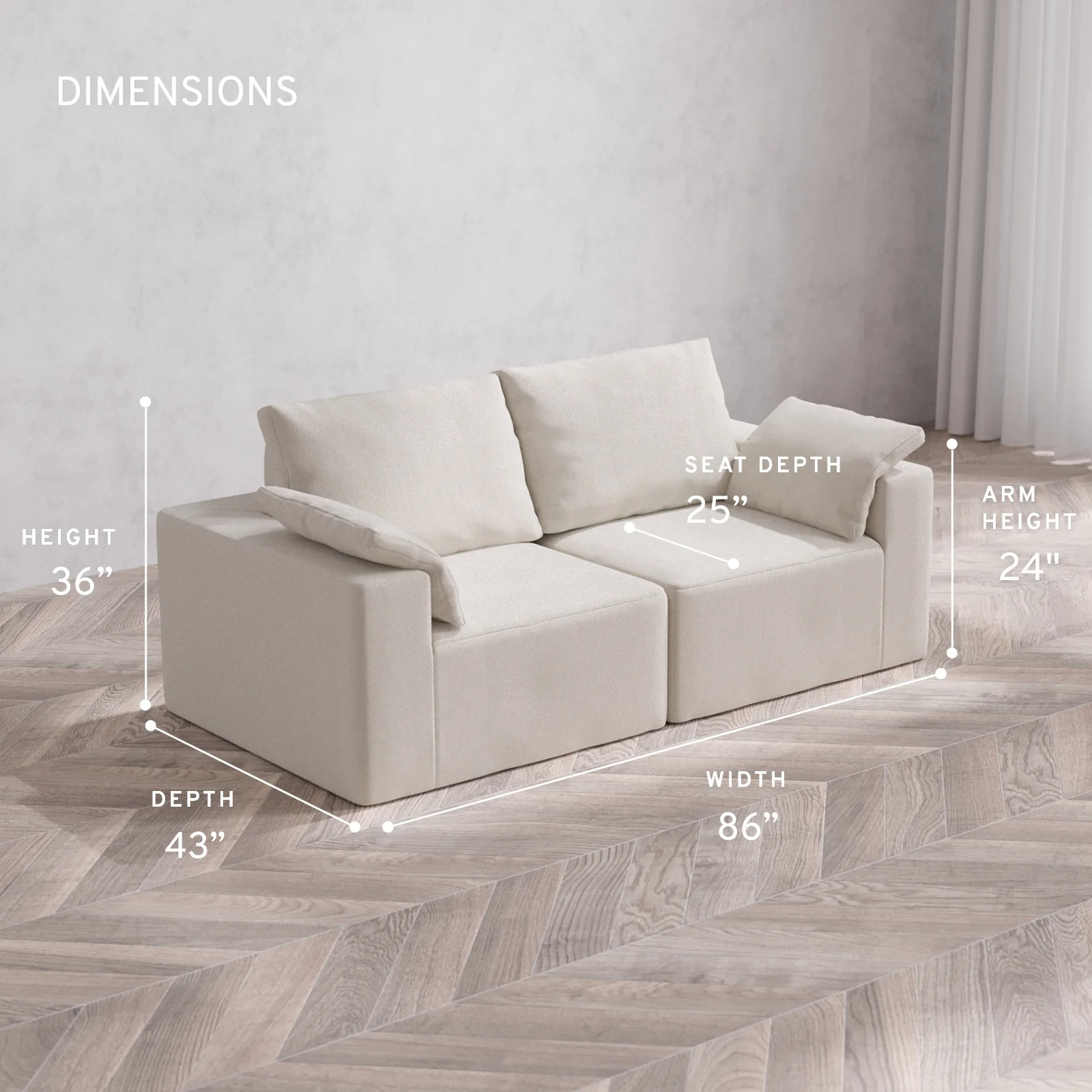 Modular Washable 2-Seater Cloud + Bolster Sofa | Lux Weave in Pearl - Image 5