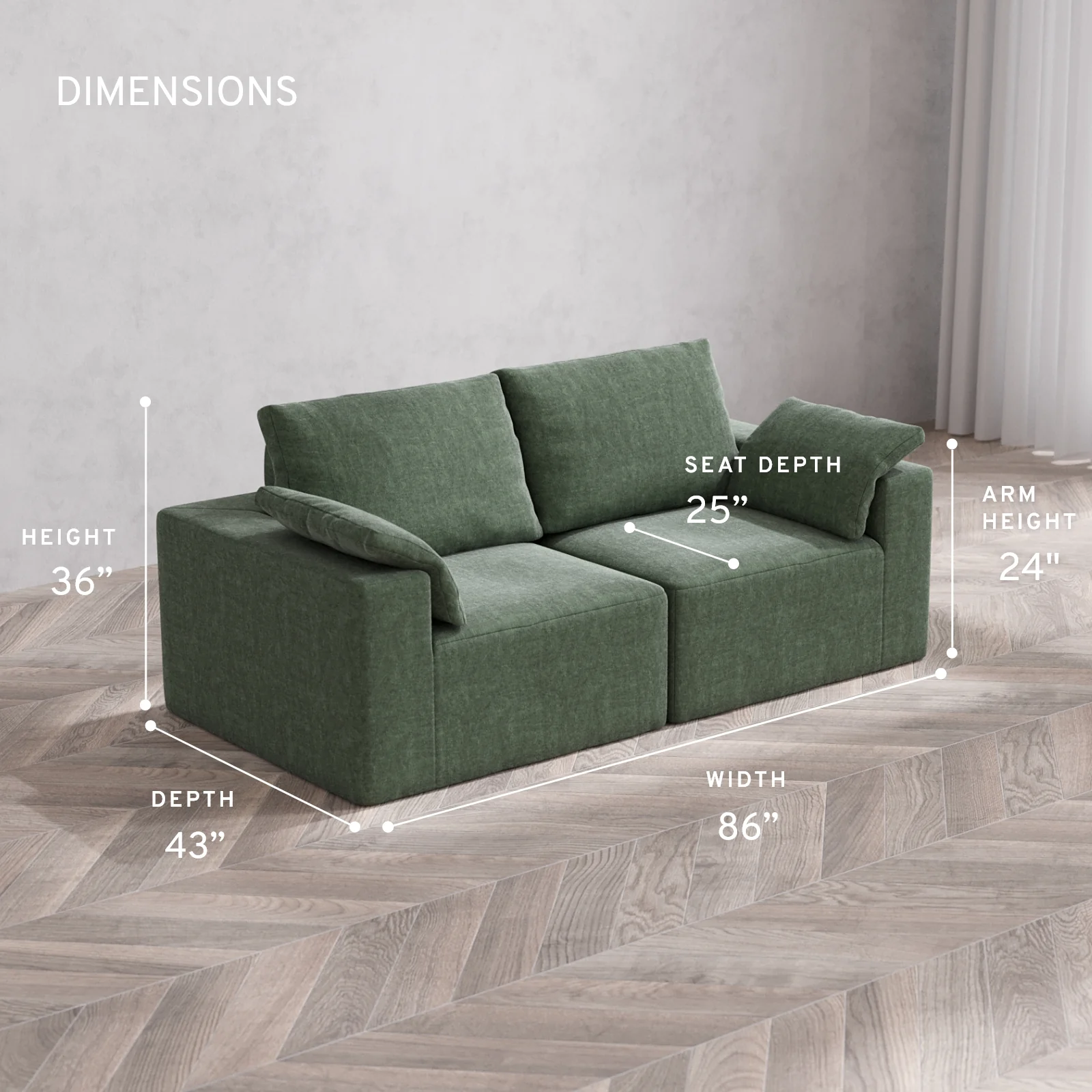 Modular Washable 2-Seater Cloud + Bolster Sofa | Heirloom Velvet in Sage - Image 5