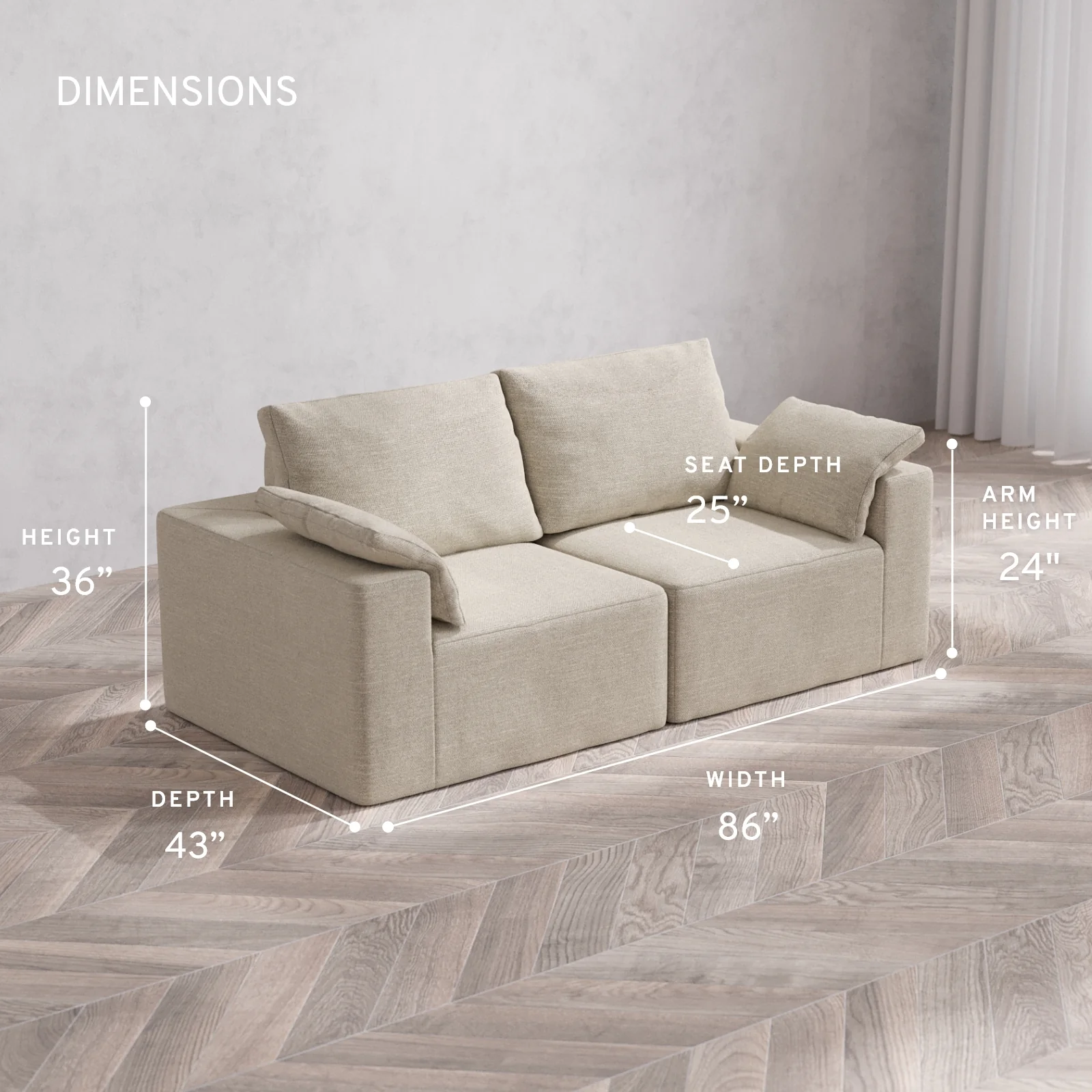 Modular Washable 2-Seater Cloud + Bolster Sofa | Plush Twill in Sandstone - Image 5