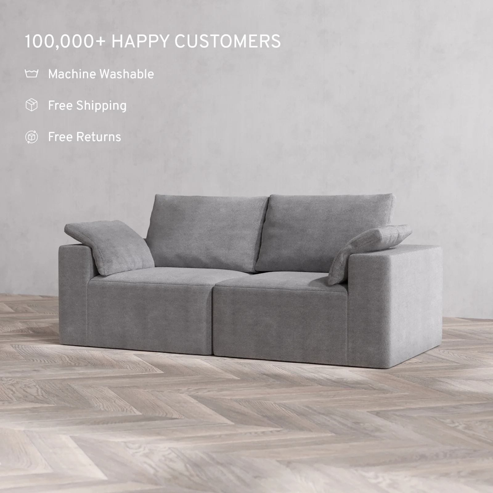 Modular Washable 2-Seater Cloud + Bolster Sofa | Lux Weave in Slate - Image 2