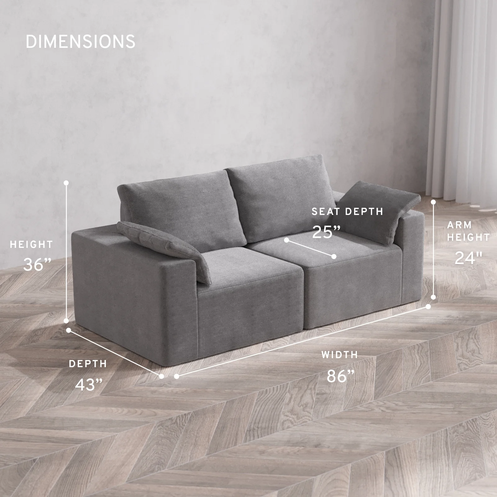 Modular Washable 2-Seater Cloud + Bolster Sofa | Lux Weave in Slate - Image 5