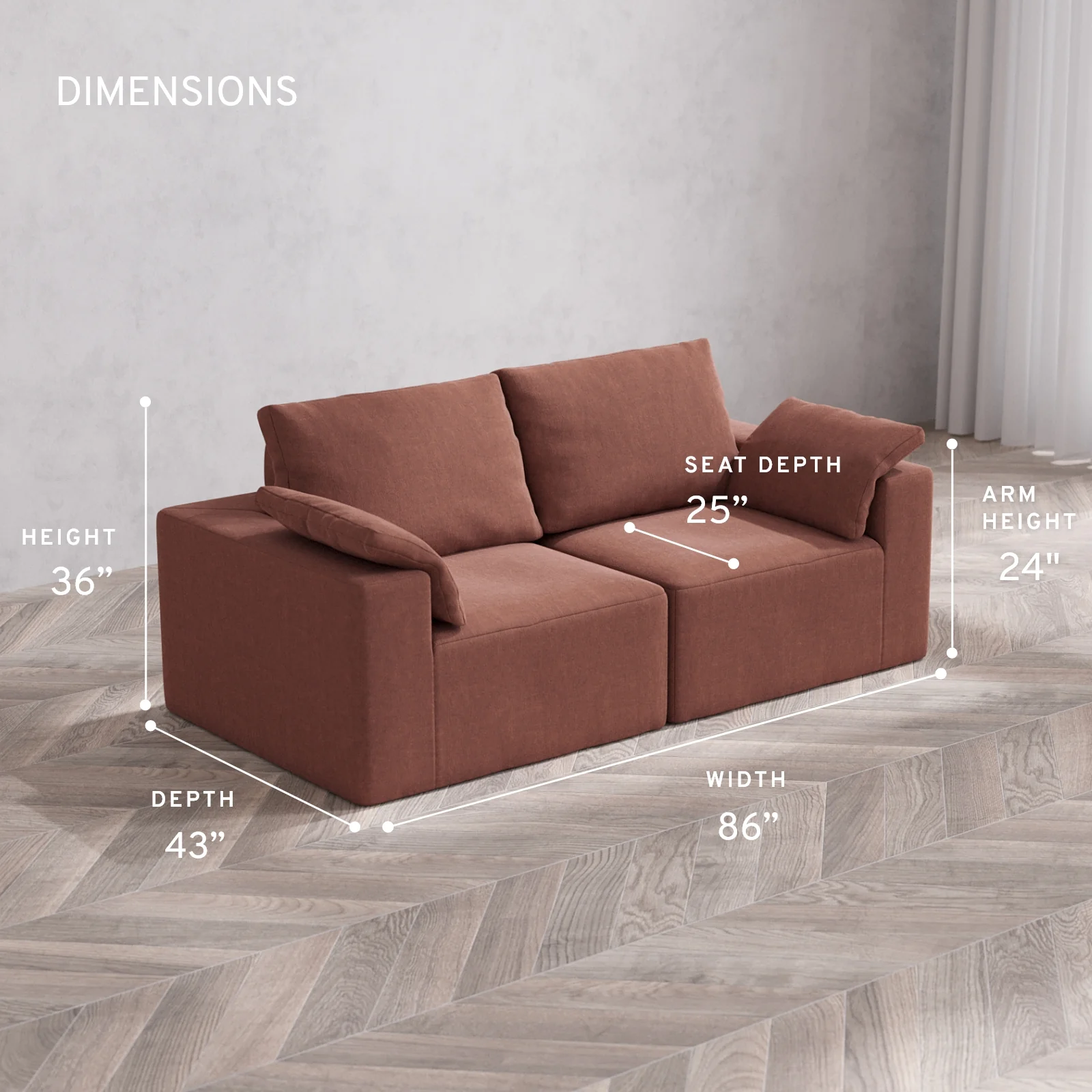 Modular Washable 2-Seater Cloud + Bolster Sofa | Heirloom Velvet in Sumac - Image 5