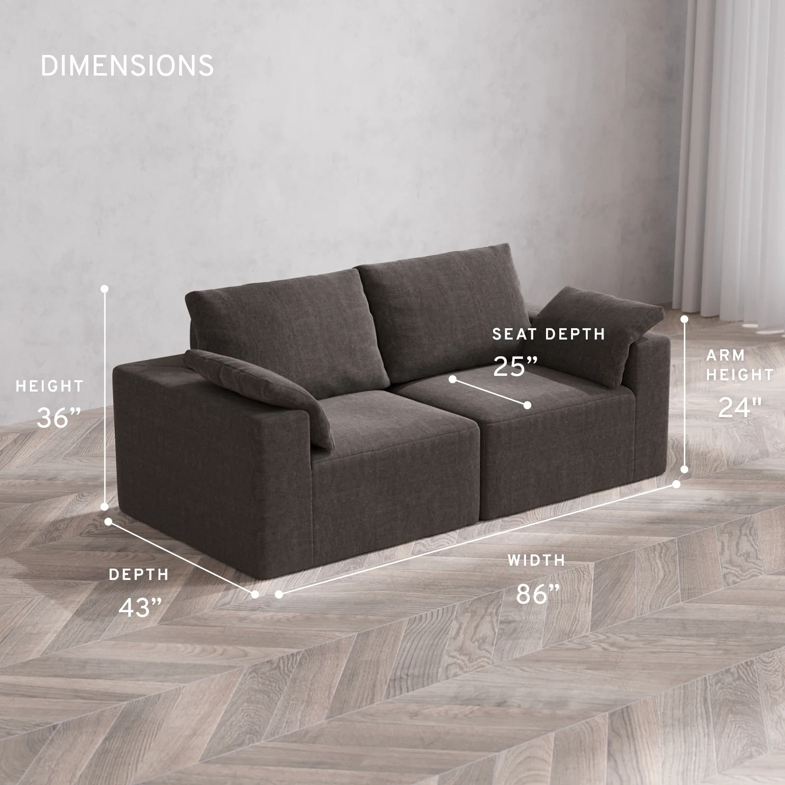 Modular Washable 2-Seater Cloud + Bolster Sofa | Heirloom Velvet in Truffle - Image 5