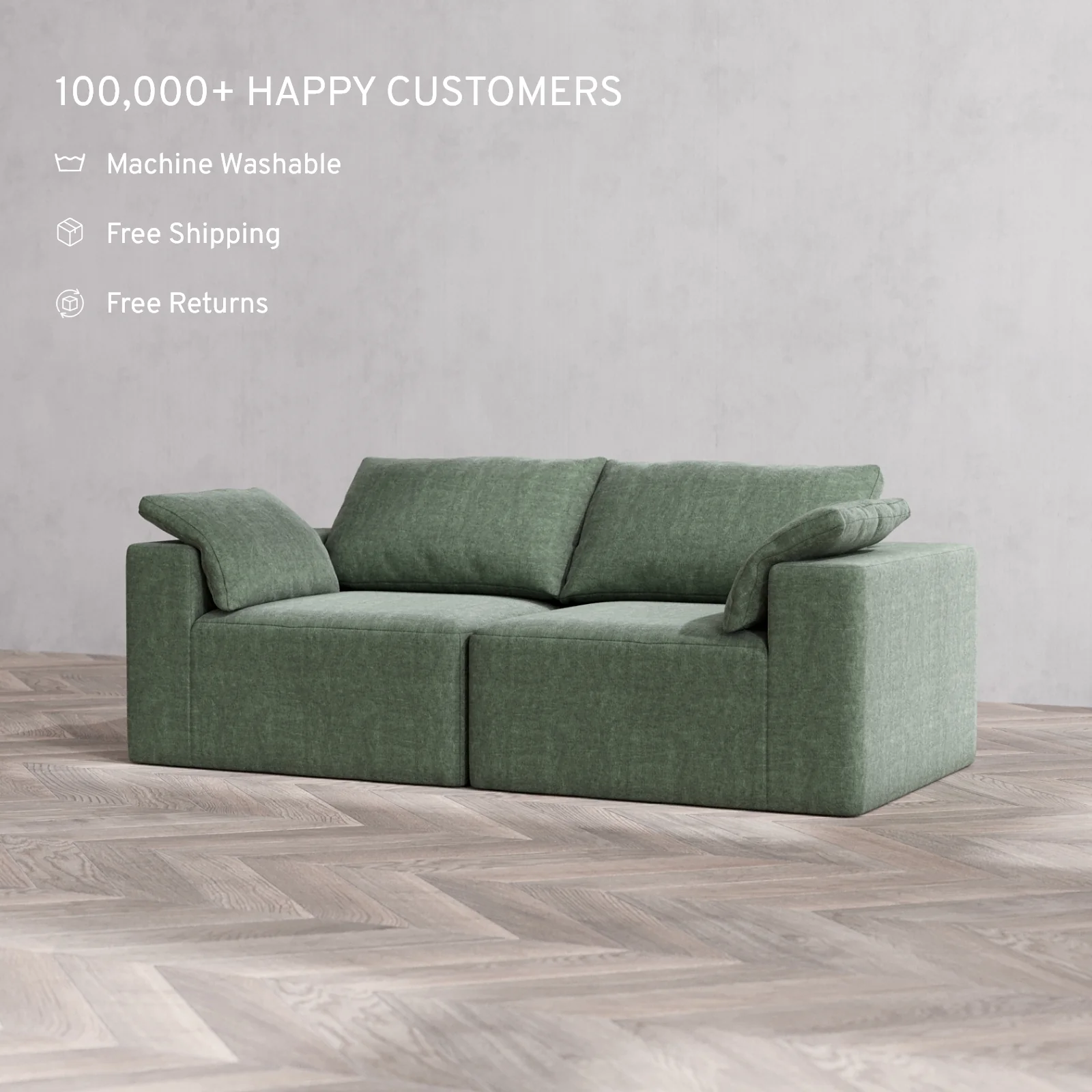 Modular Washable 2-Seater Cloud Sofa | Heirloom Velvet in Sage - Image 2