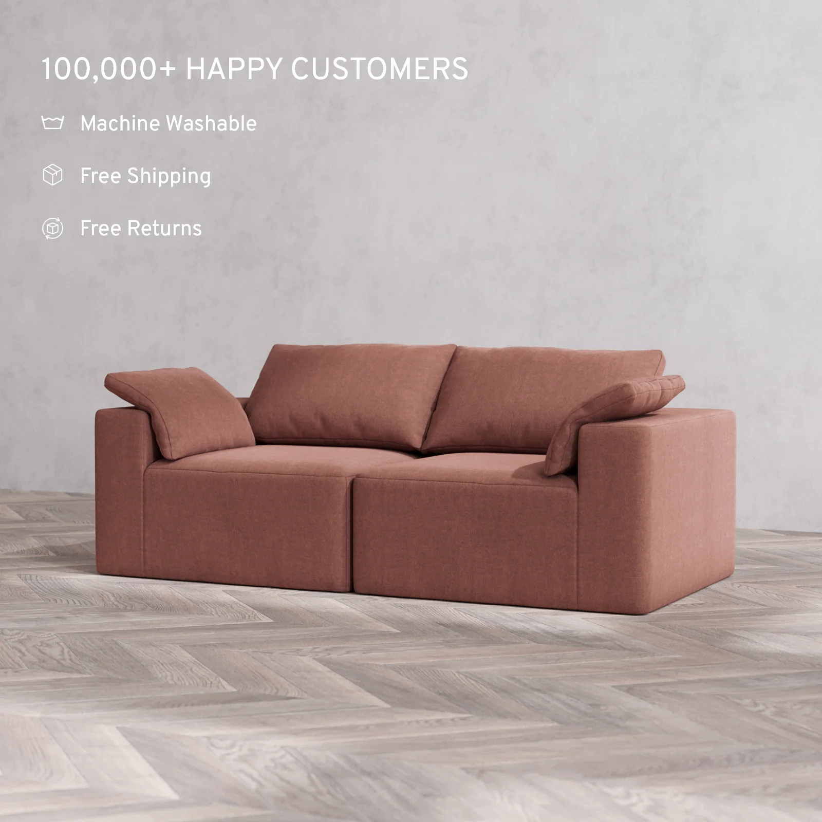 Modular Washable 2-Seater Cloud Sofa | Heirloom Velvet in Sumac - Image 2