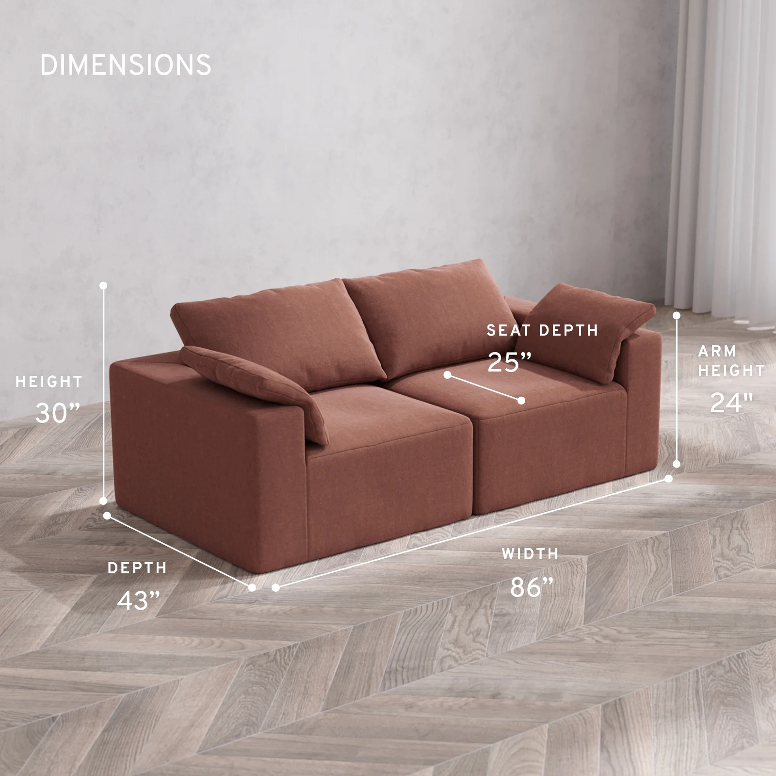 Modular Washable 2-Seater Cloud Sofa | Heirloom Velvet in Sumac - Image 5