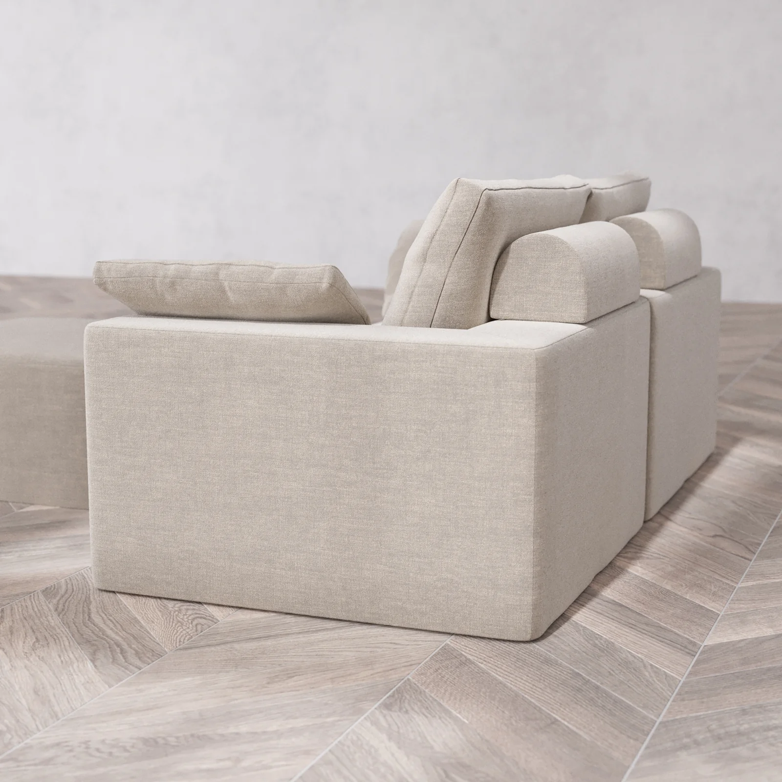 Modular Washable 2-Seater Cloud + Bolster Sofa + Ottoman | Satin Velvet in Caraway - Image 6