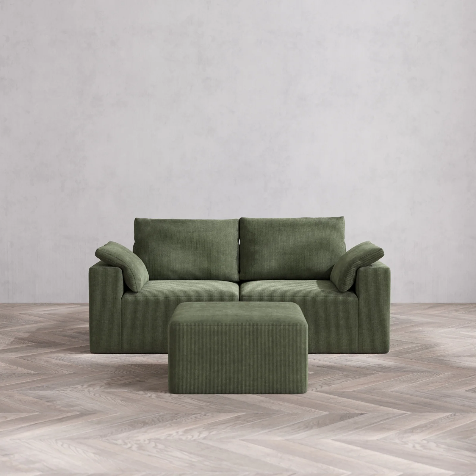Modular Washable 2-Seater Cloud + Bolster Sofa + Ottoman | Luxe Corduroy in Juniper