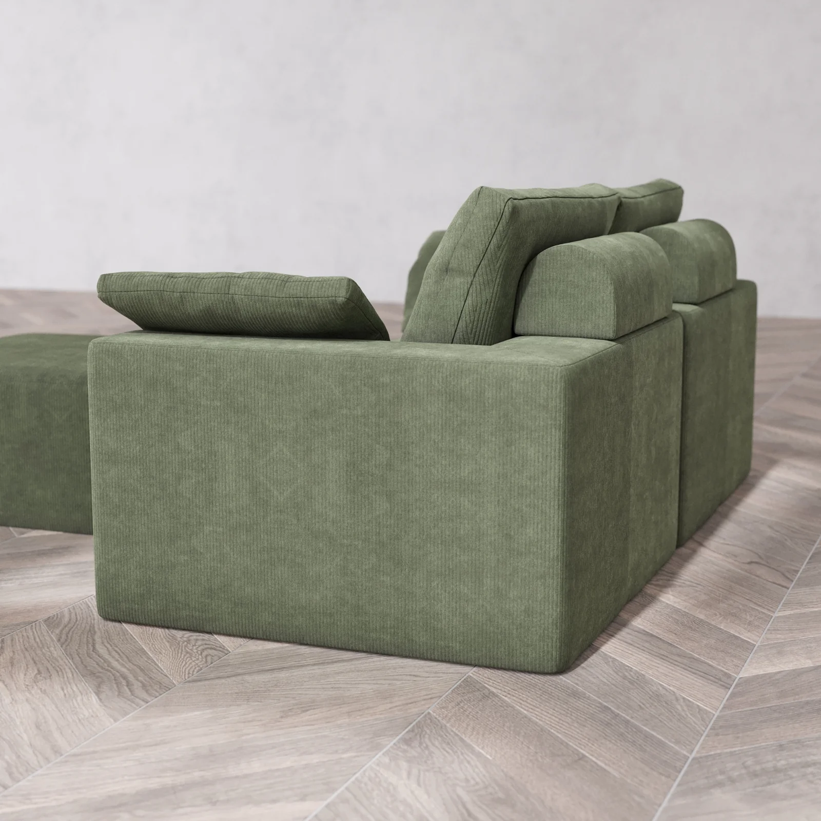 Modular Washable 2-Seater Cloud + Bolster Sofa + Ottoman | Luxe Corduroy in Juniper - Image 6