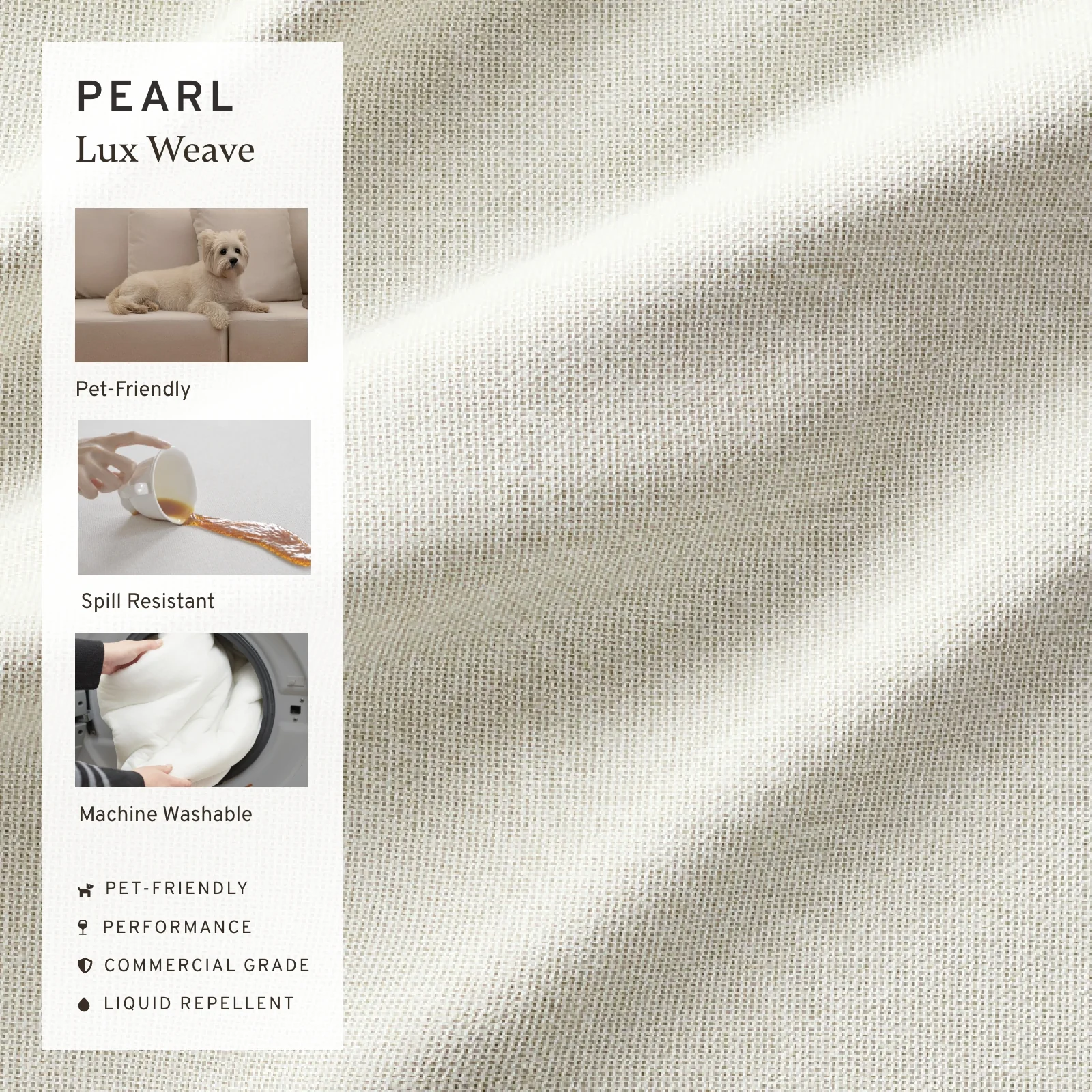 Modular Washable 2-Seater Cloud + Bolster Sofa + Ottoman | Lux Weave in Pearl - Image 3