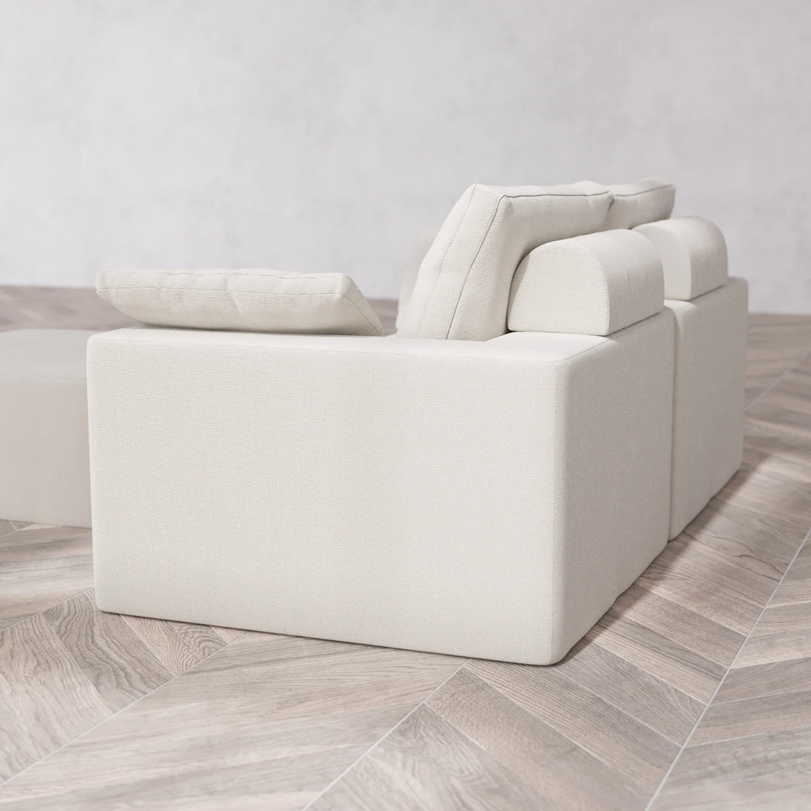 Modular Washable 2-Seater Cloud + Bolster Sofa + Ottoman | Lux Weave in Pearl - Image 6