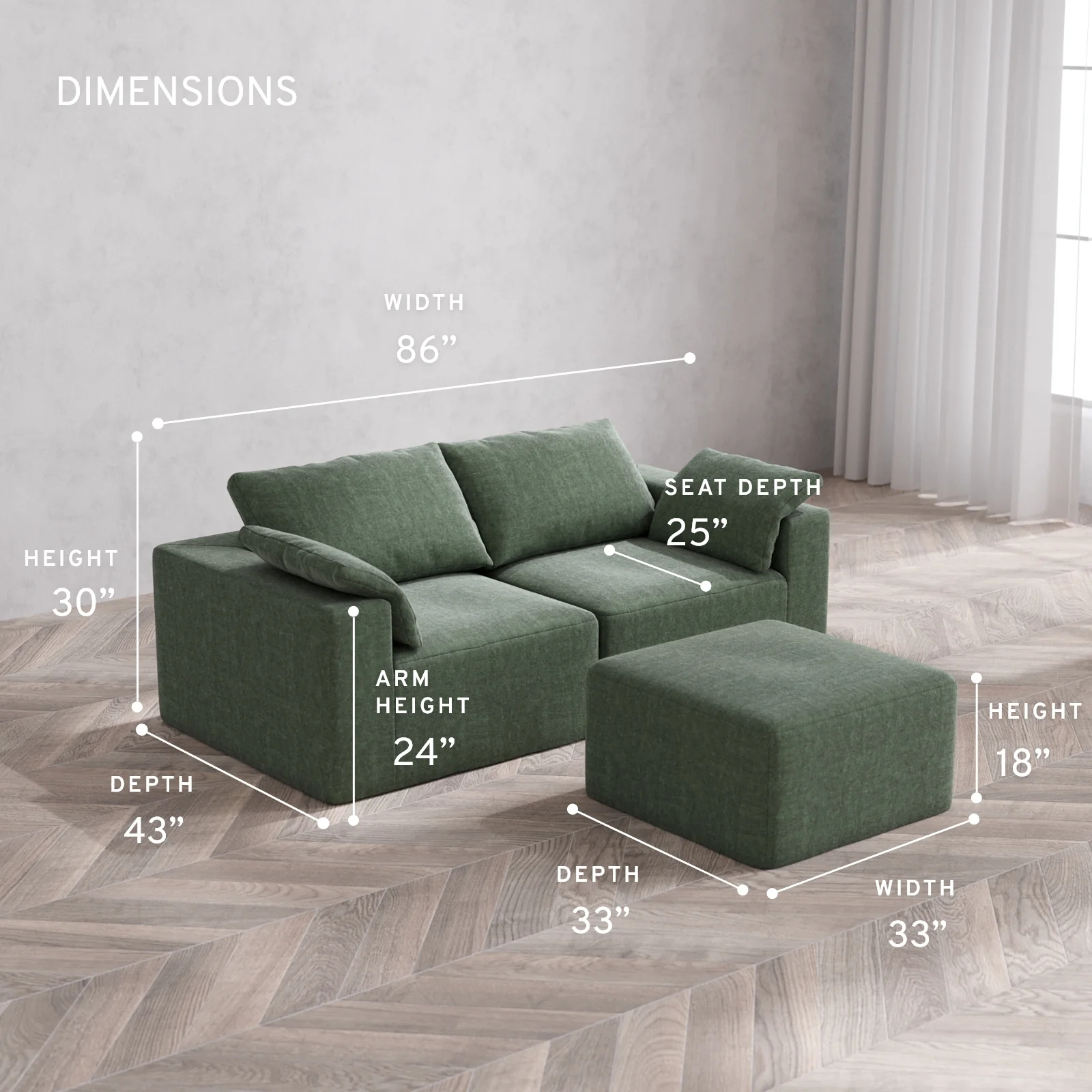 Modular Washable 2-Seater Cloud Sofa + Ottoman | Heirloom Velvet in Sage - Image 5