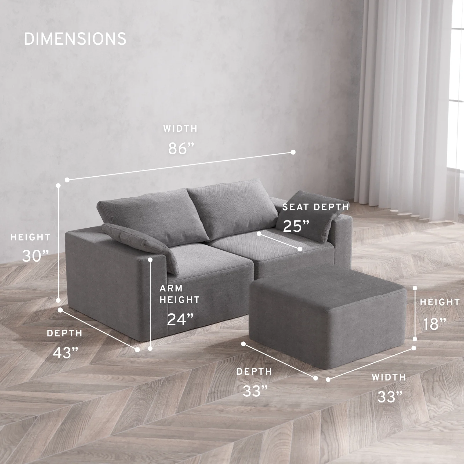 Modular Washable 2-Seater Cloud Sofa + Ottoman | Lux Weave in Slate - Image 5