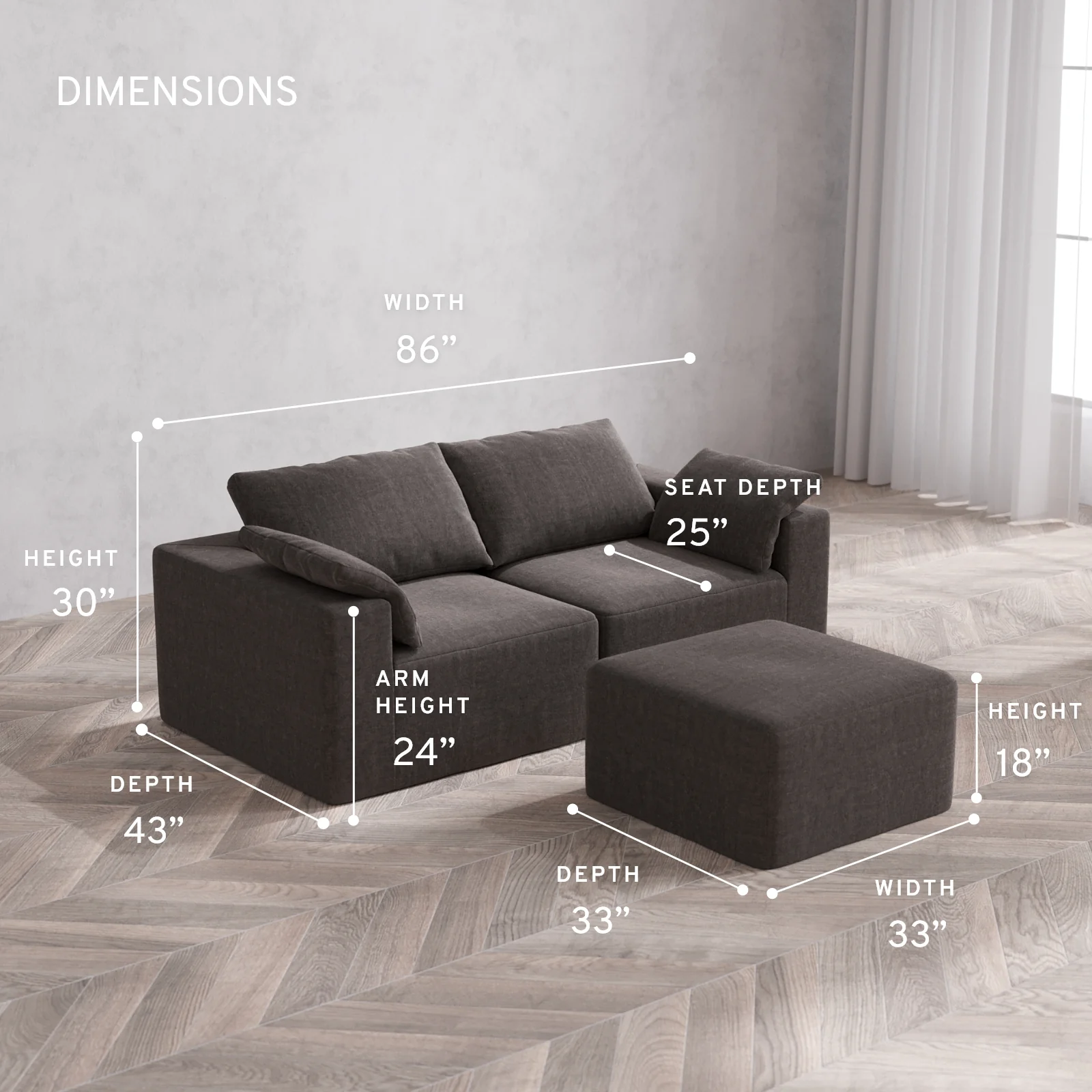 Modular Washable 2-Seater Cloud Sofa + Ottoman | Heirloom Velvet in Truffle - Image 5