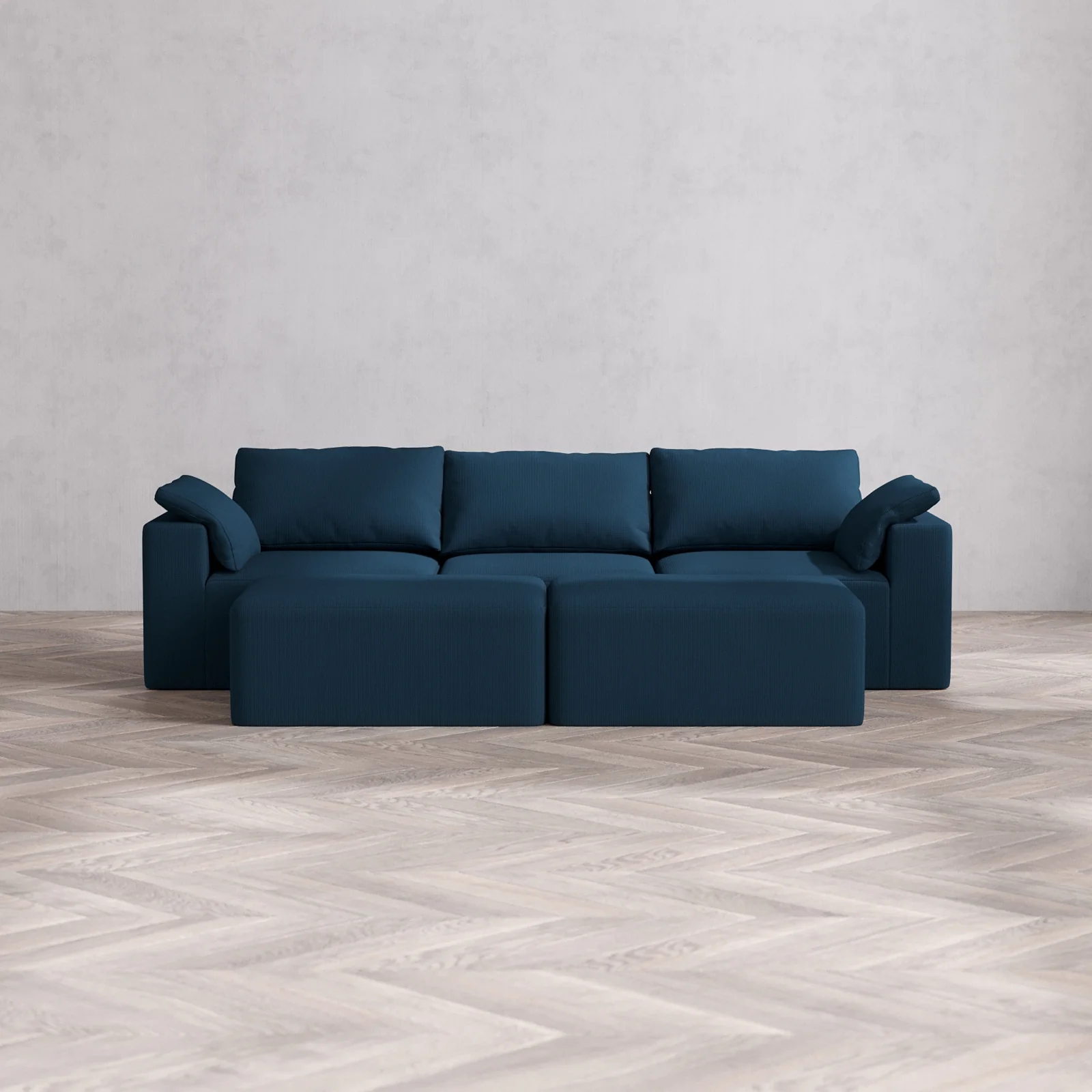 Modular Washable 3-Seater + Chaise Ottoman Bench Cloud Sofa | Arden Weave in Lazuli