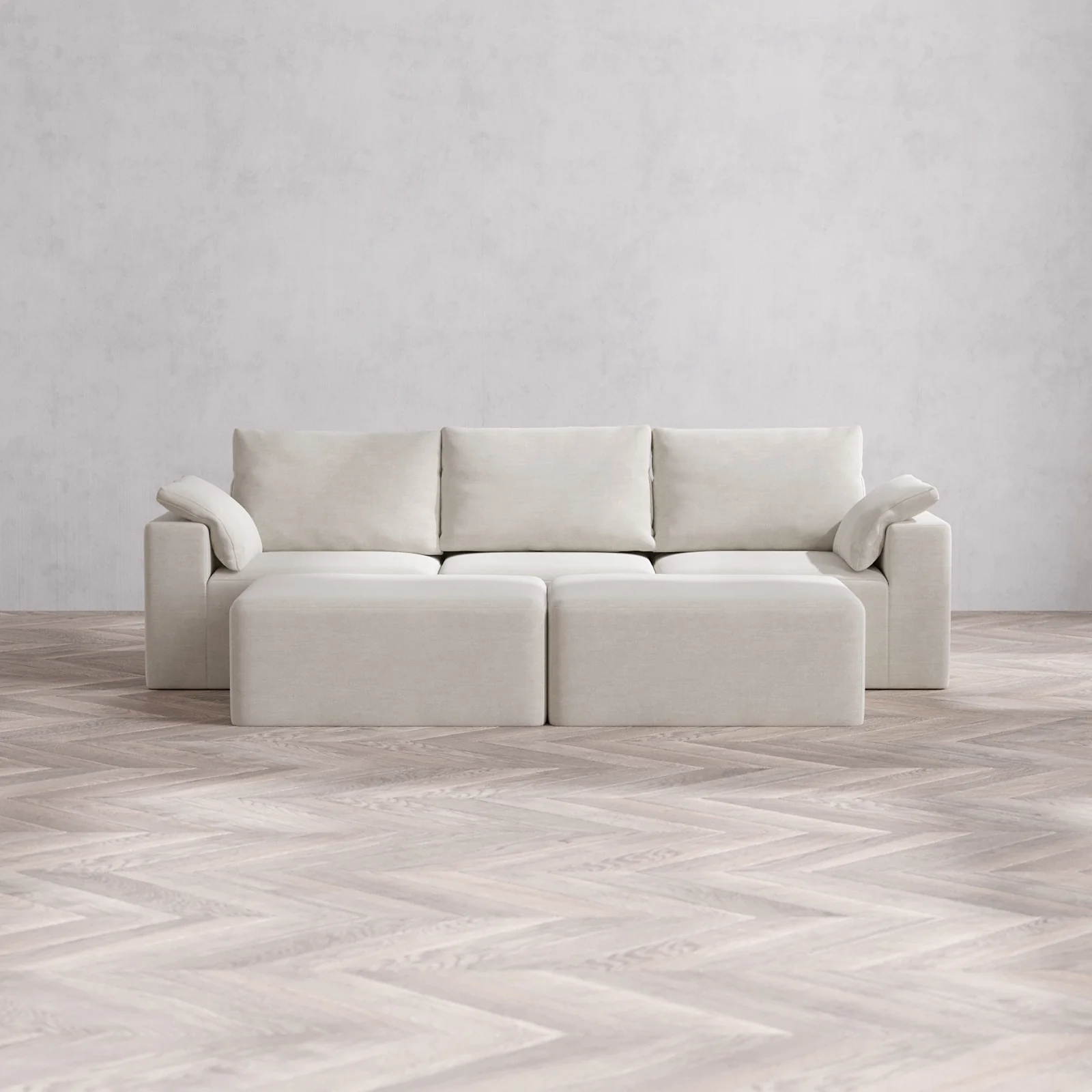 Modular Washable 3-Seater + Chaise Ottoman Bench Cloud + Bolster Sofa | Satin Velvet in Cashew