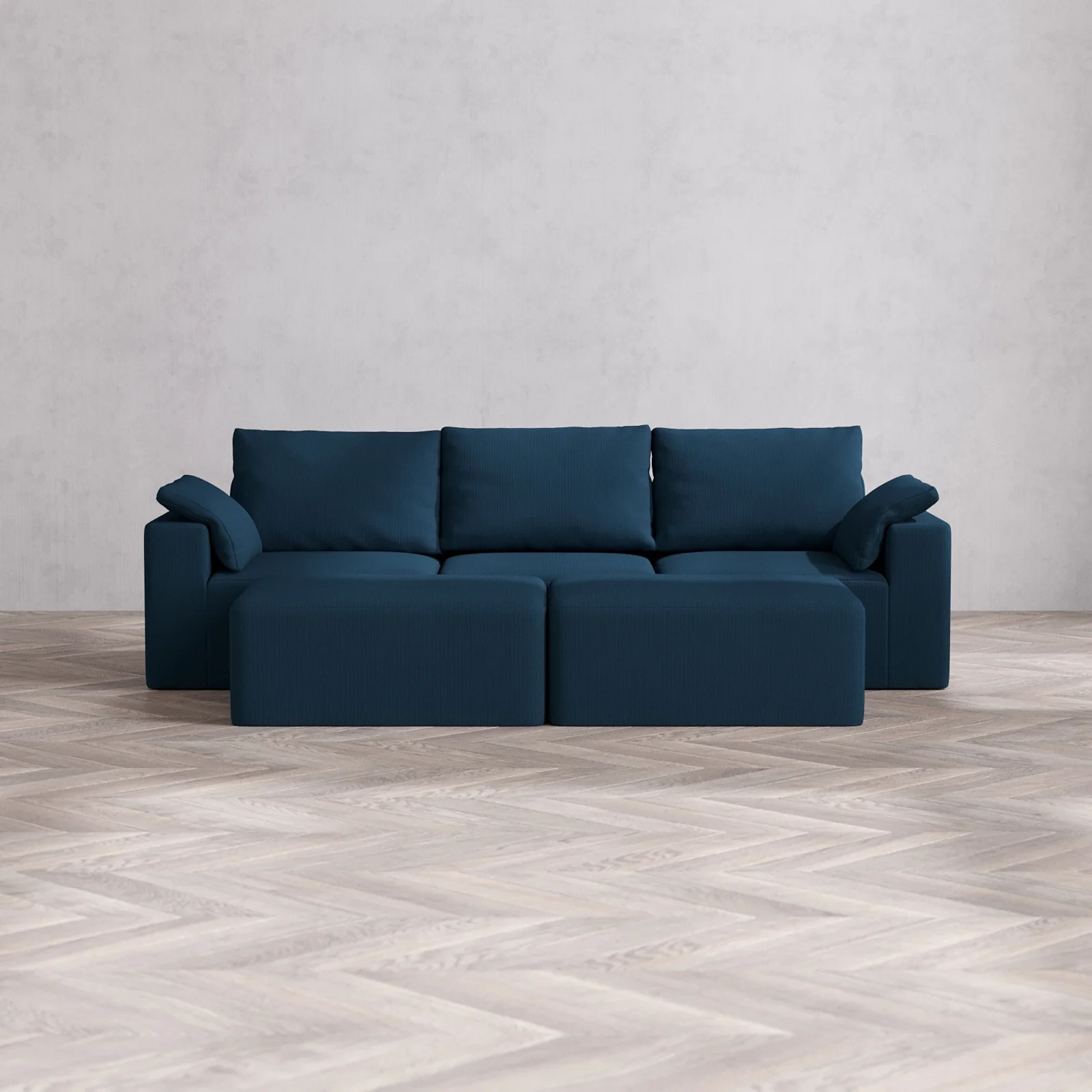 Modular Washable 3-Seater + Chaise Ottoman Bench Cloud + Bolster Sofa | Arden Weave in Lazuli