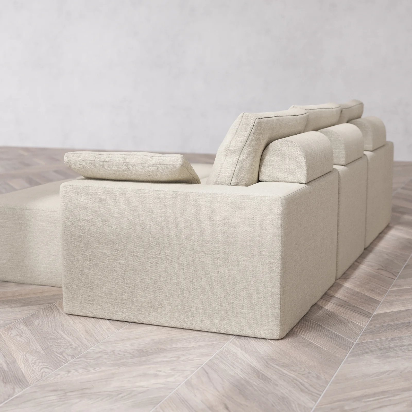 Modular Washable 3-Seater + Chaise Ottoman Bench Cloud + Bolster Sofa | Plush Twill in Sandstone - Image 6