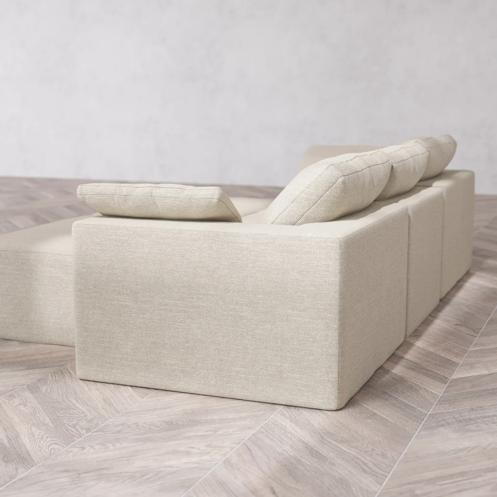 Modular Washable 3-Seater + Chaise Ottoman Bench Cloud Sofa | Plush Twill in Sandstone - Image 6