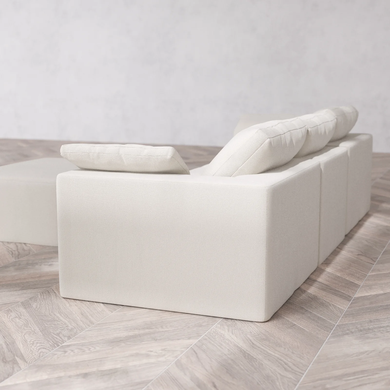 Modular Washable 3-Seater + Chaise Ottoman Cloud Sofa | Lux Weave in Pearl - Image 6
