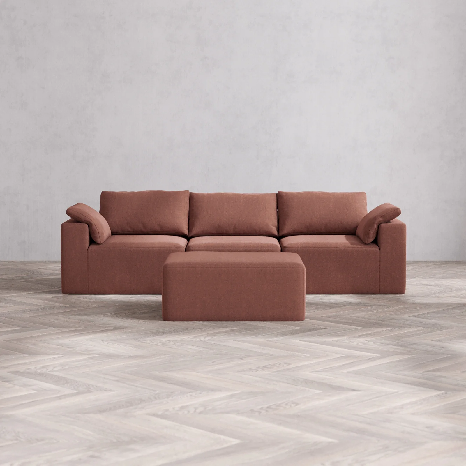 Modular Washable 3-Seater + Chaise Ottoman Cloud Sofa | Heirloom Velvet in Sumac