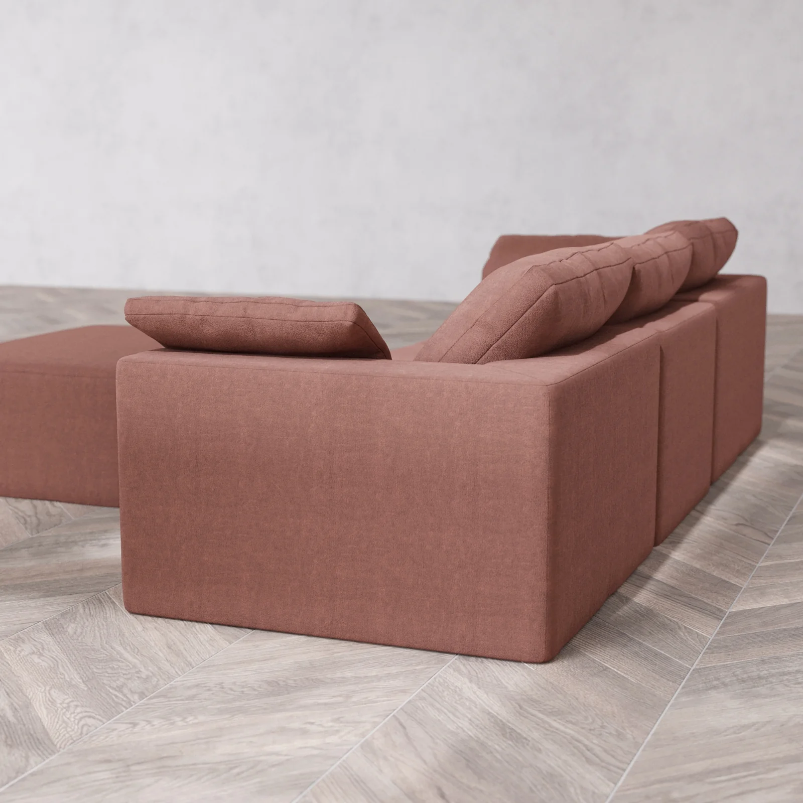 Modular Washable 3-Seater + Chaise Ottoman Cloud Sofa | Heirloom Velvet in Sumac - Image 6