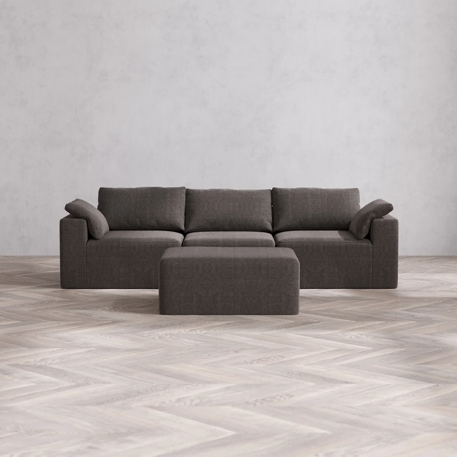 Modular Washable 3-Seater + Chaise Ottoman Cloud Sofa | Heirloom Velvet in Truffle