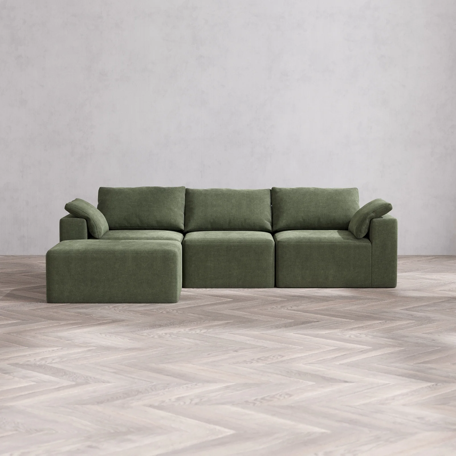 Modular Washable 3-Seater Chaise Sectional Cloud Sofa | Luxe Corduroy in Juniper