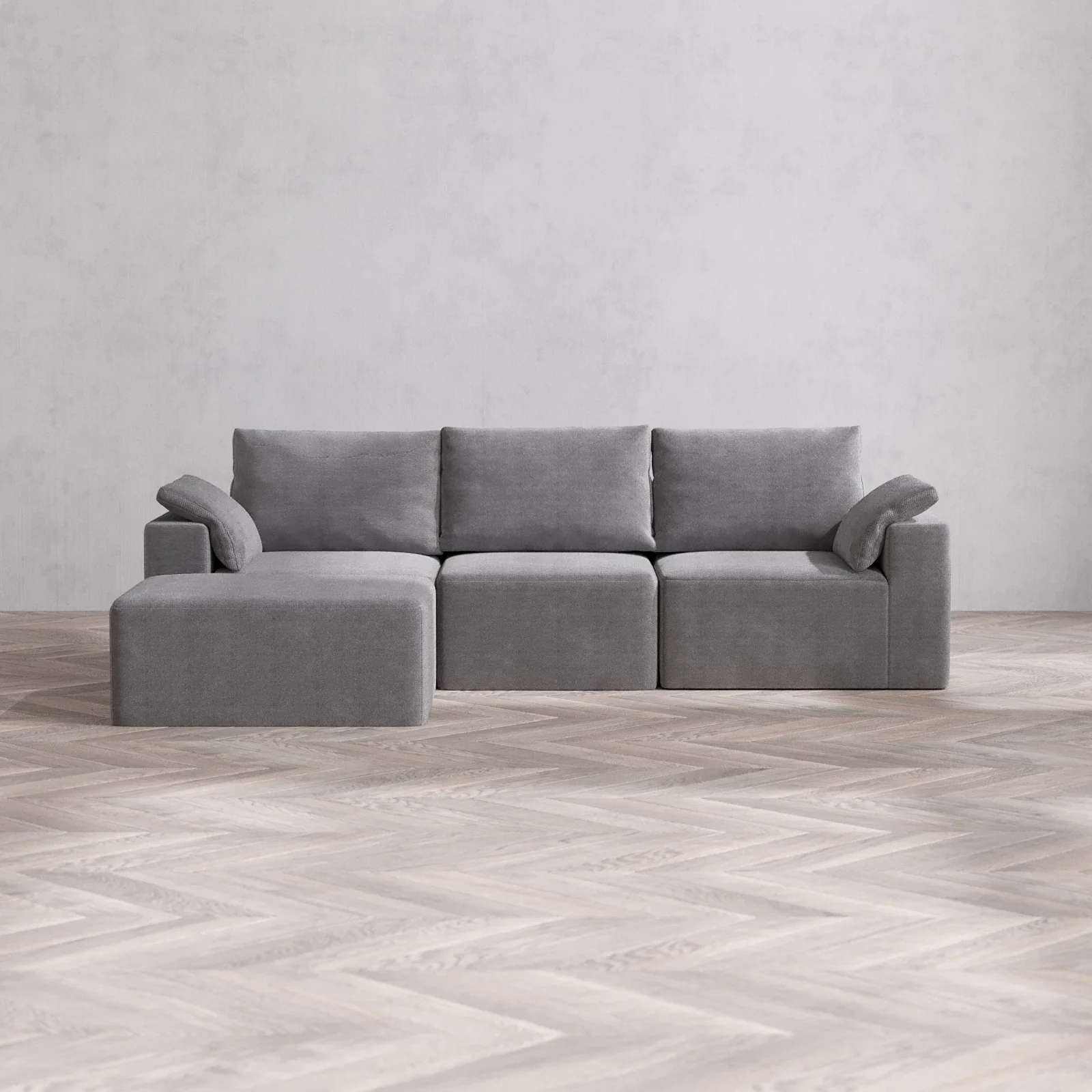 Modular Washable 3-Seater Chaise Sectional Cloud + Bolster Sofa | Lux Weave in Slate