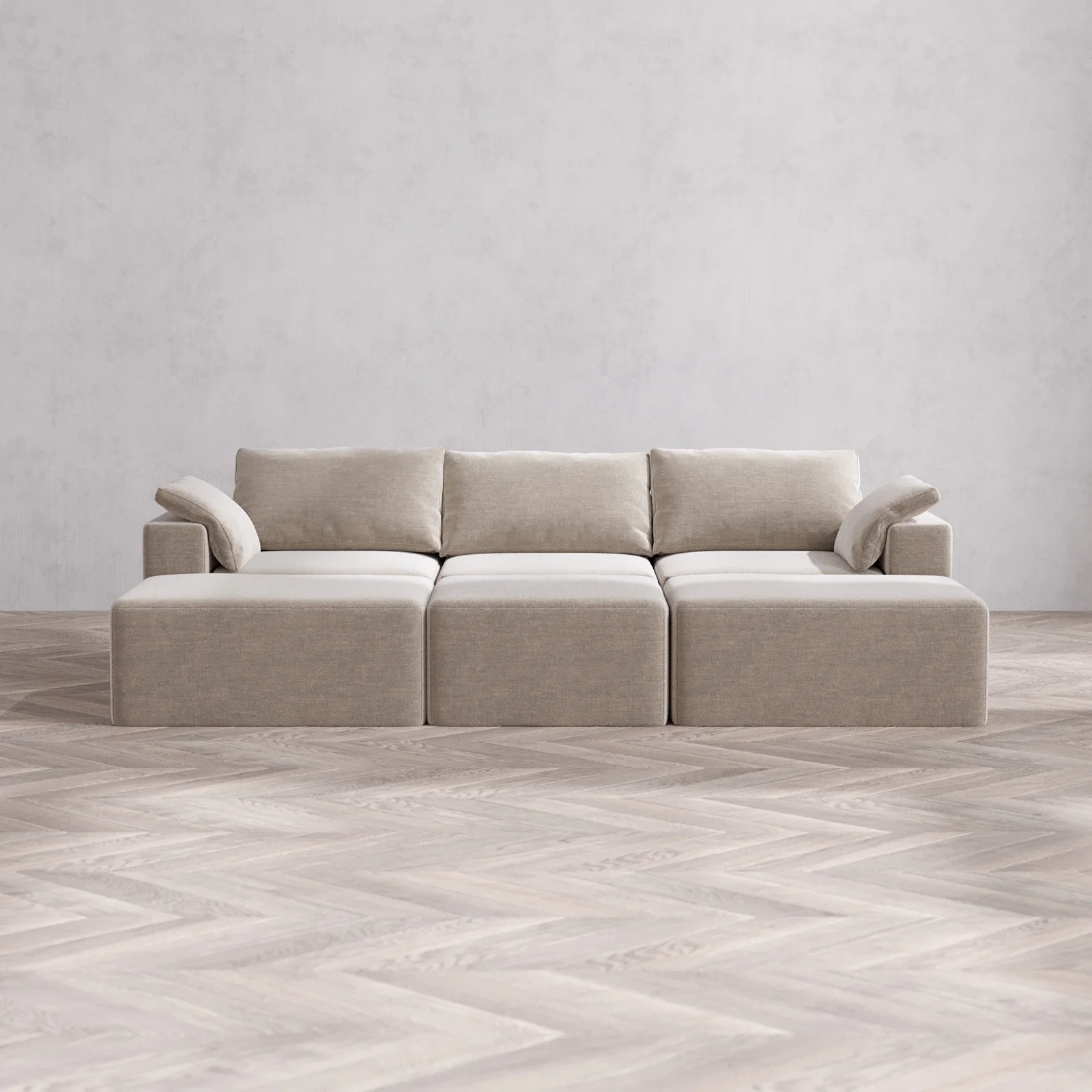 Modular Washable 3-Seater Daybed Cloud Sofa Sectional | Satin Velvet in Caraway