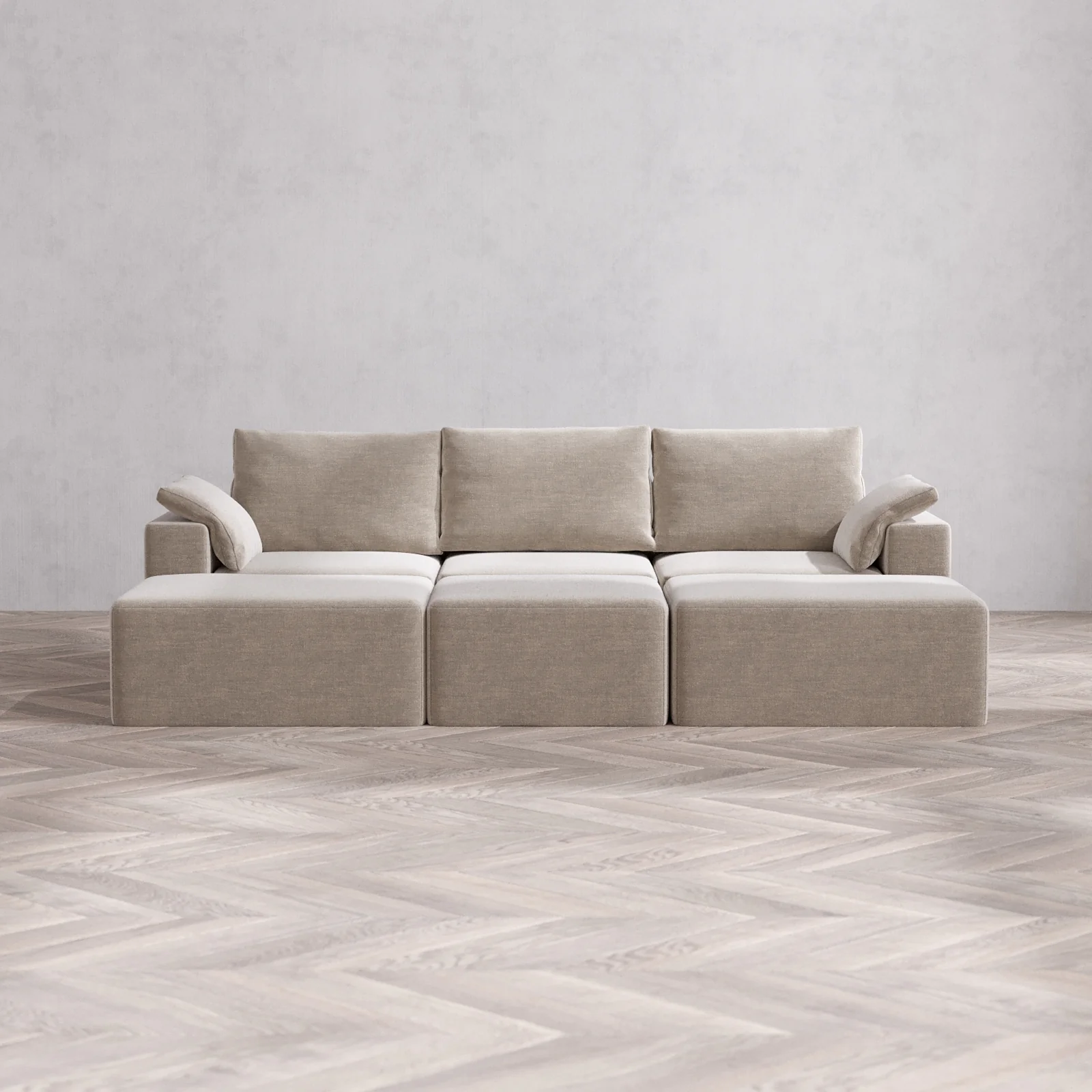 Modular Washable 3-Seater Daybed Cloud + Bolster Sofa Sectional | Satin Velvet in Caraway