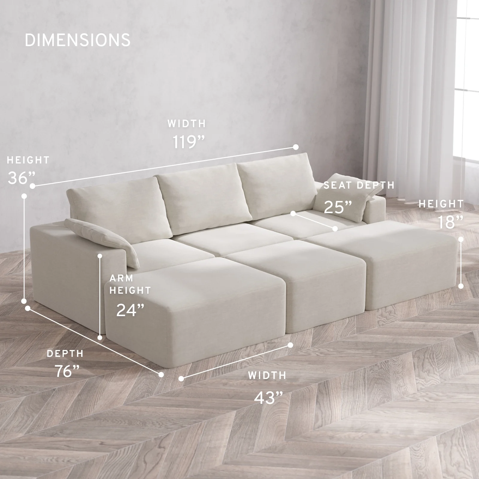 Modular Washable 3-Seater Daybed Cloud + Bolster Sofa Sectional | Satin Velvet in Cashew - Image 5