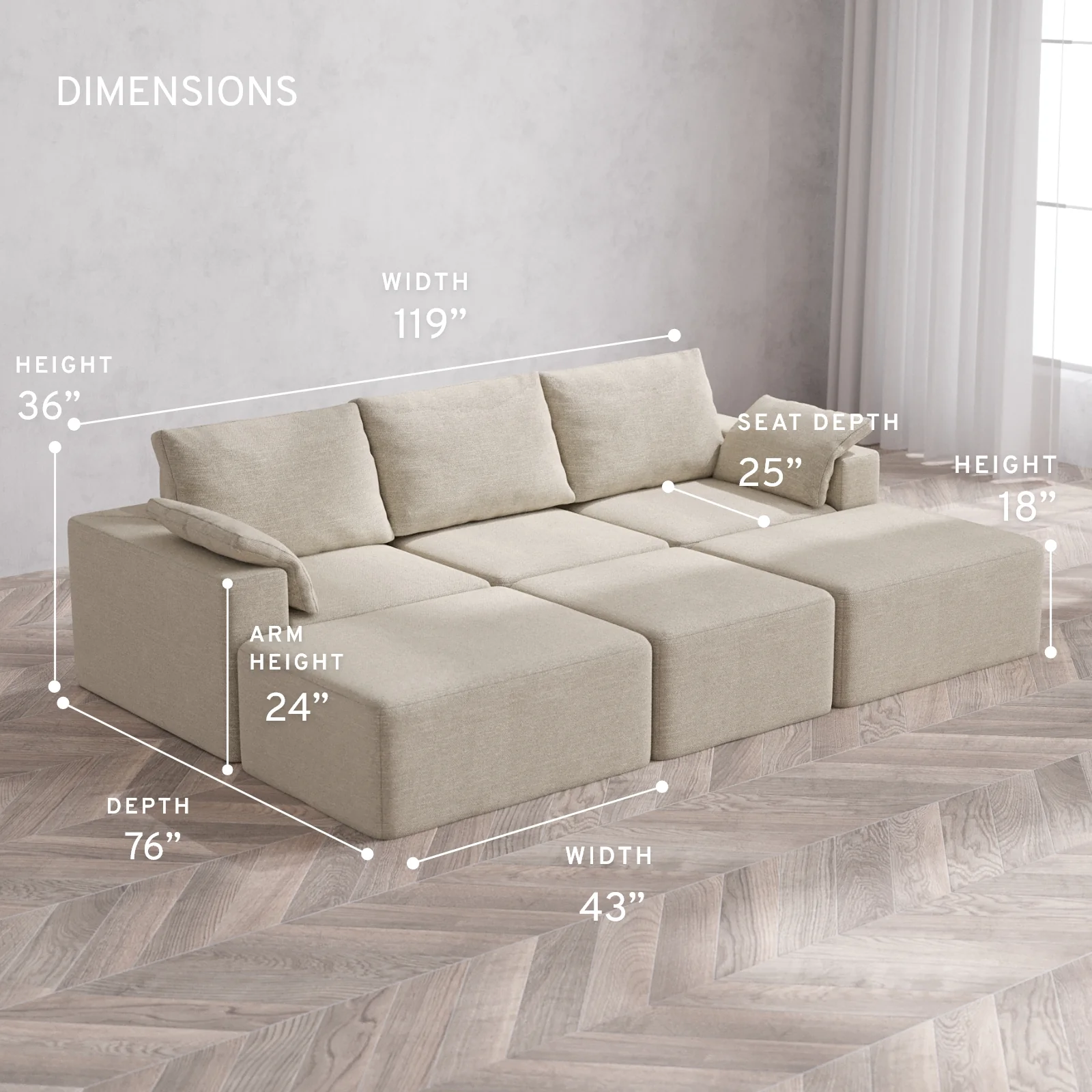 Modular Washable 3-Seater Daybed Cloud + Bolster Sofa Sectional | Plush Twill in Sandstone - Image 5