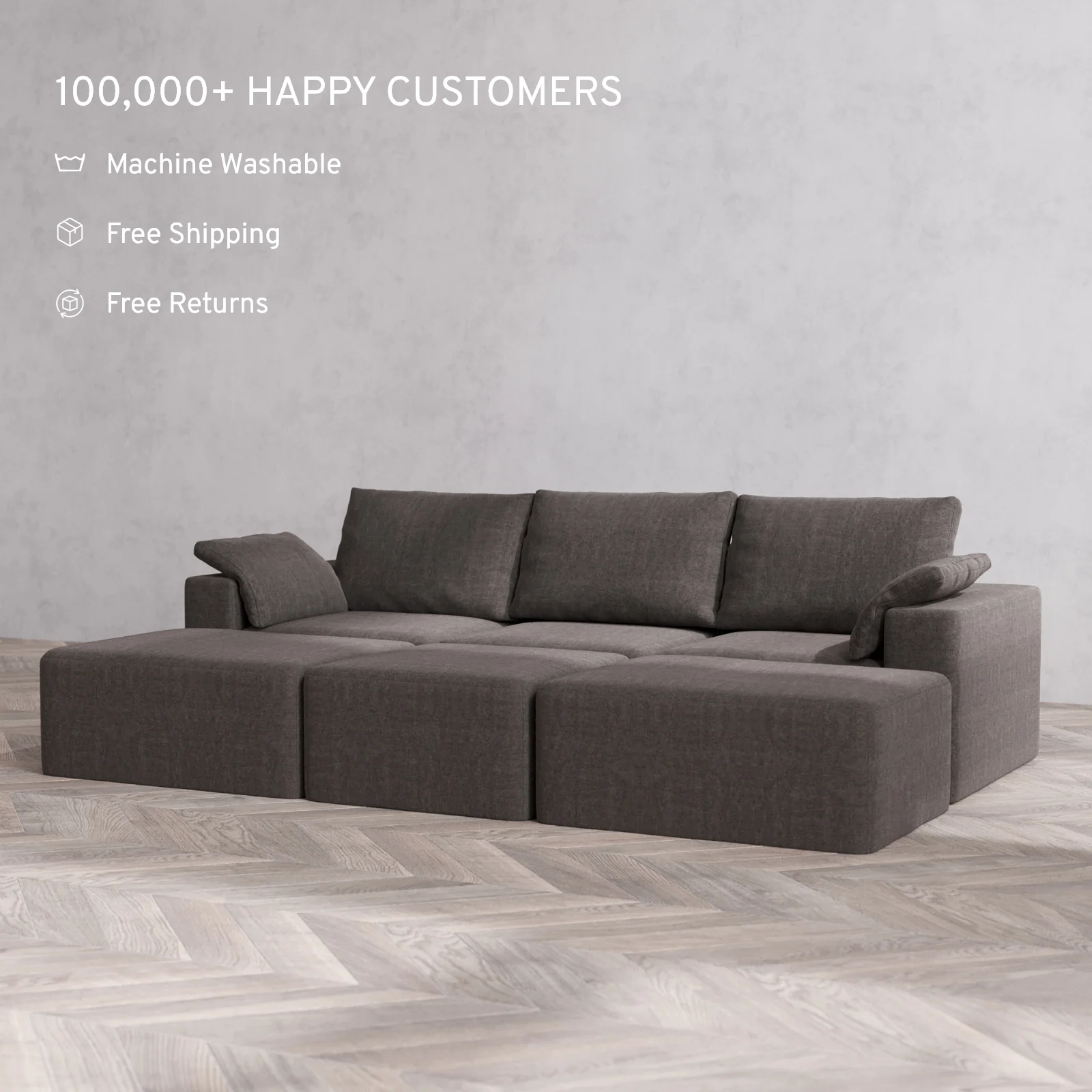 Modular Washable 3-Seater Daybed Cloud + Bolster Sofa Sectional | Heirloom Velvet in Truffle - Image 2