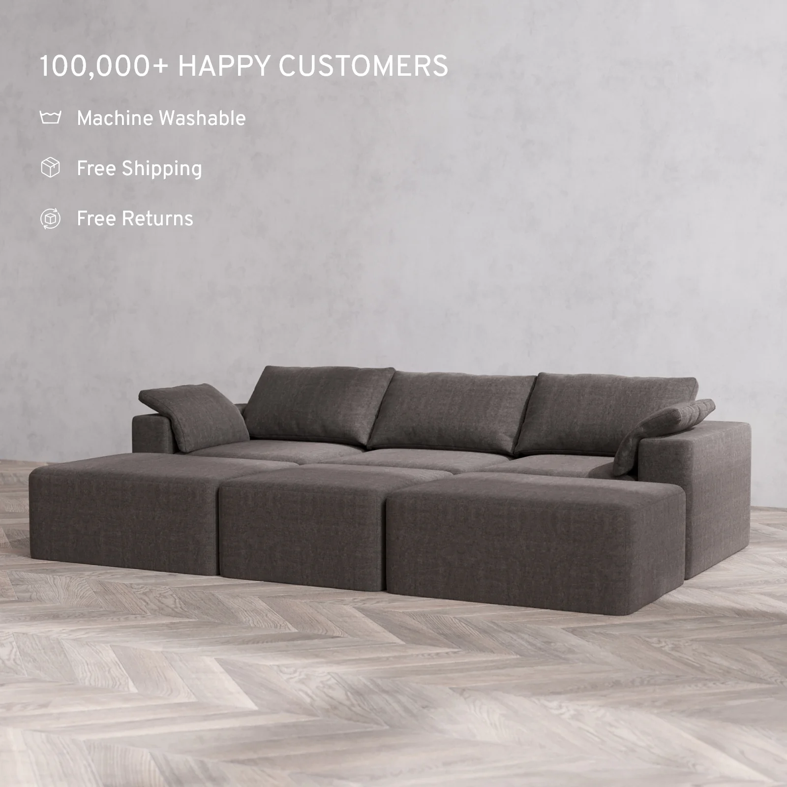 Modular Washable 3-Seater Daybed Cloud Sofa Sectional | Heirloom Velvet in Truffle - Image 2