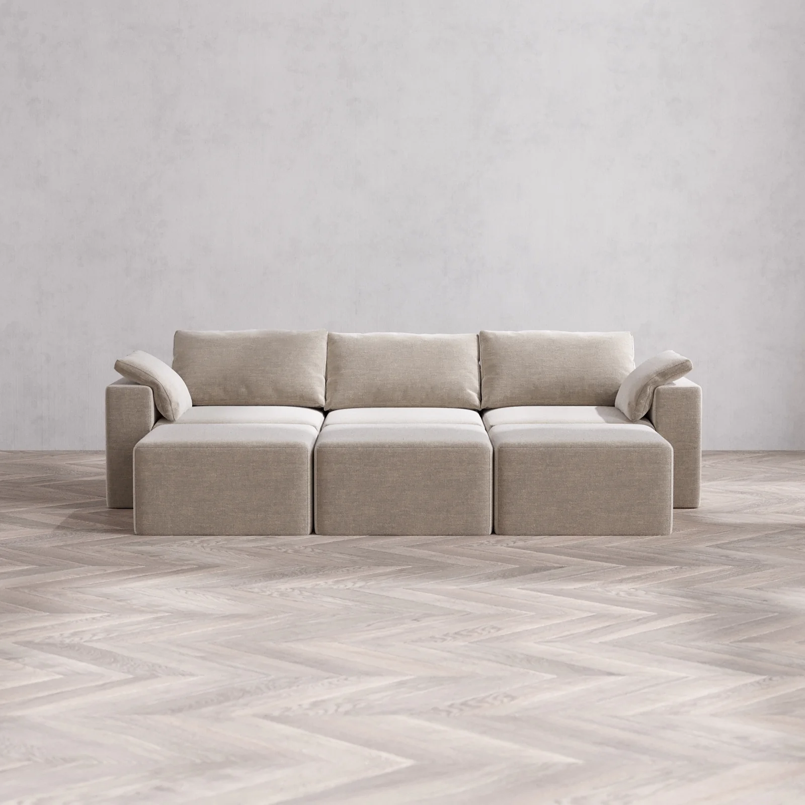 Modular Washable 3-Seater Lounge Cloud Sofa Sectional | Satin Velvet in Caraway
