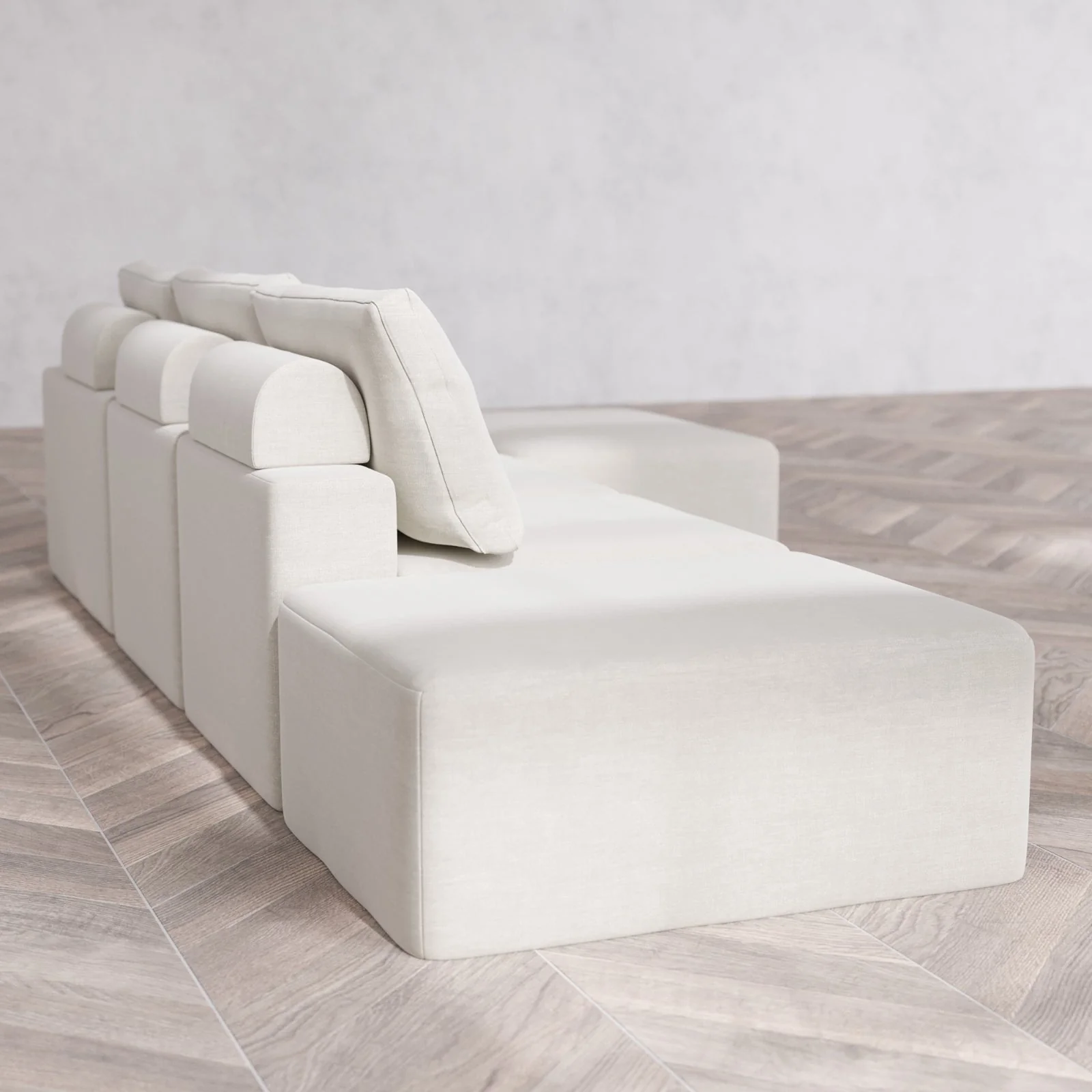Modular Washable 3-Seater Open End Chaise Sectional Cloud + Bolster Sofa | Right-Facing Arm | Satin Velvet in Cashew - Image 6