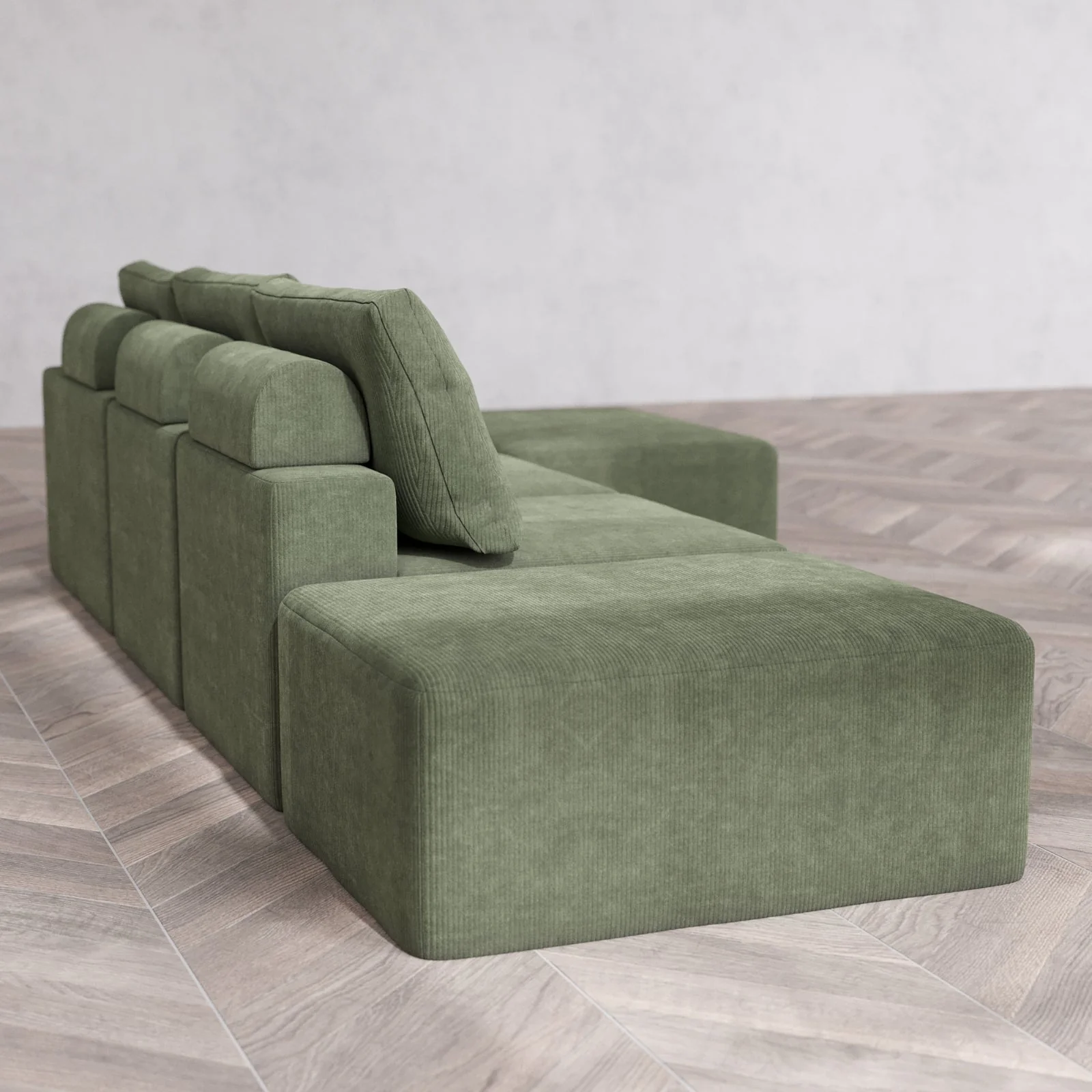 Modular Washable 3-Seater Open End Chaise Sectional Cloud + Bolster Sofa | Right-Facing Arm | Luxe Corduroy in Juniper - Image 6