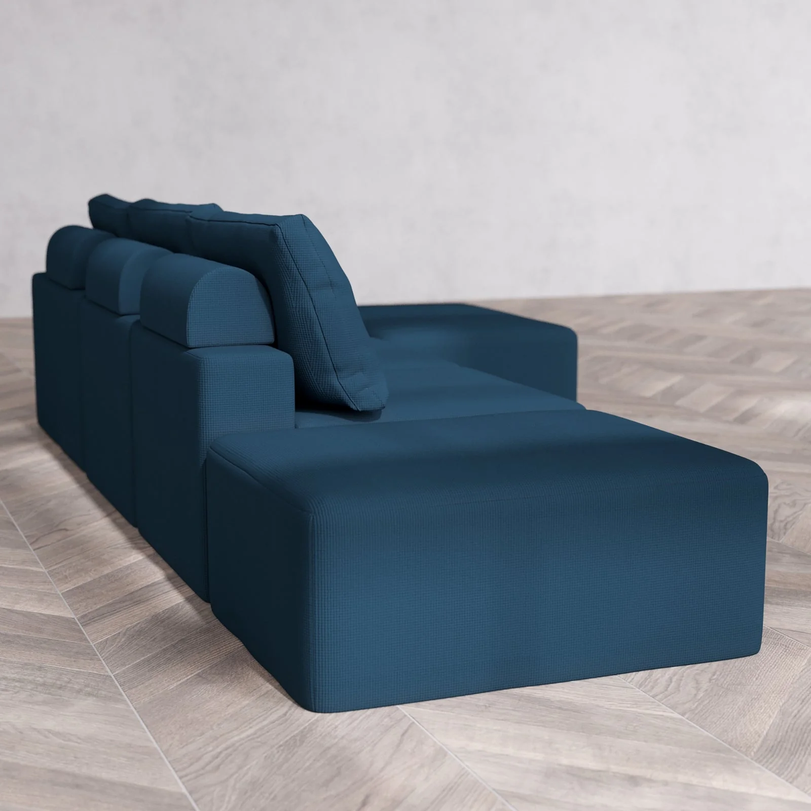 Modular Washable 3-Seater Open End Chaise Sectional Cloud + Bolster Sofa | Right-Facing Arm | Arden Weave in Lazuli - Image 6