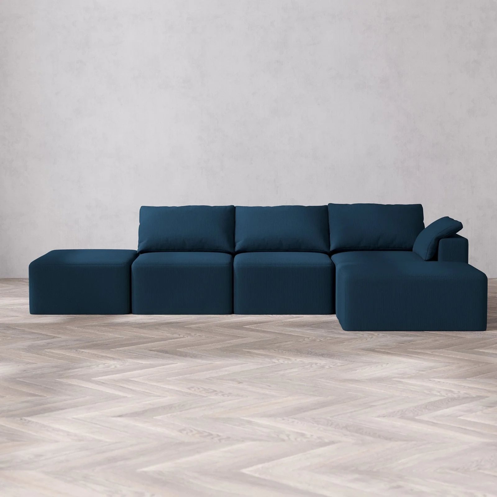 Modular Washable 3-Seater Open End Chaise Sectional Cloud Sofa | Right-Facing Arm | Arden Weave in Lazuli