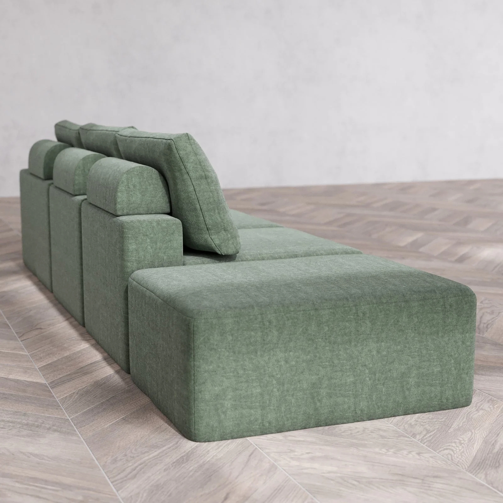 Modular Washable 3-Seater Open End Cloud + Bolster Sofa | Right-Facing Arm | Heirloom Velvet in Sage - Image 6