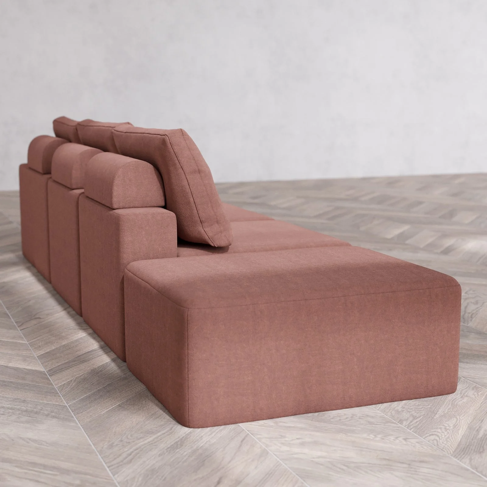 Modular Washable 3-Seater Open End Cloud + Bolster Sofa | Right-Facing Arm | Heirloom Velvet in Sumac - Image 6
