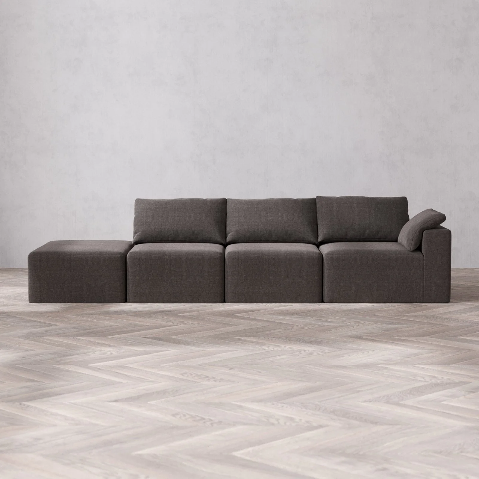 Modular Washable 3-Seater Open End Cloud Sofa | Right-Facing Arm | Heirloom Velvet in Truffle